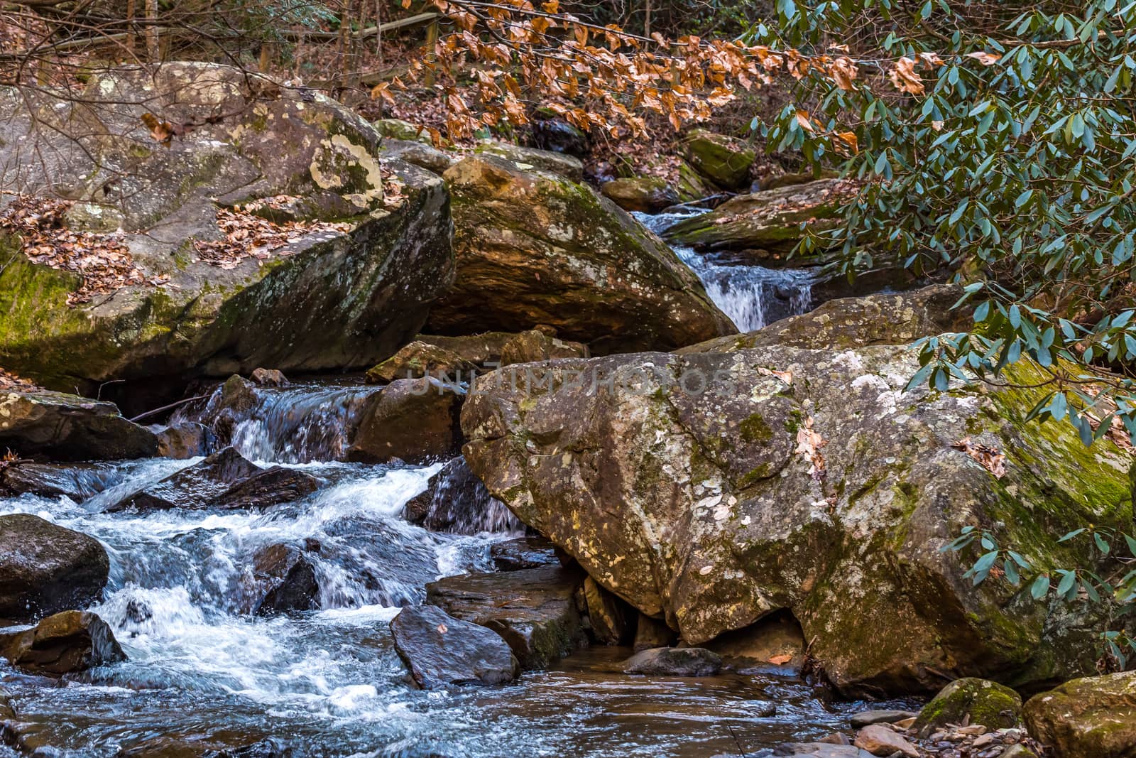 Colt Creek near Saluda North Carolina traverses a ocky path downstream.