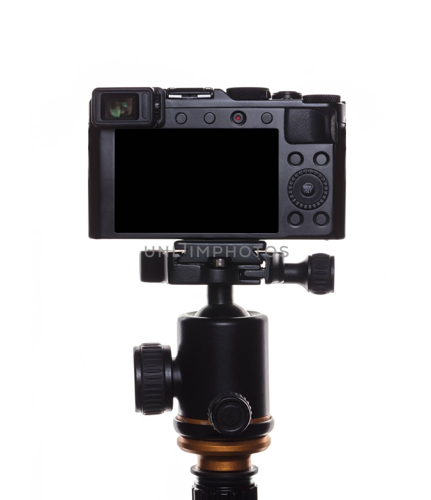 camera on a tripod, white isolated background