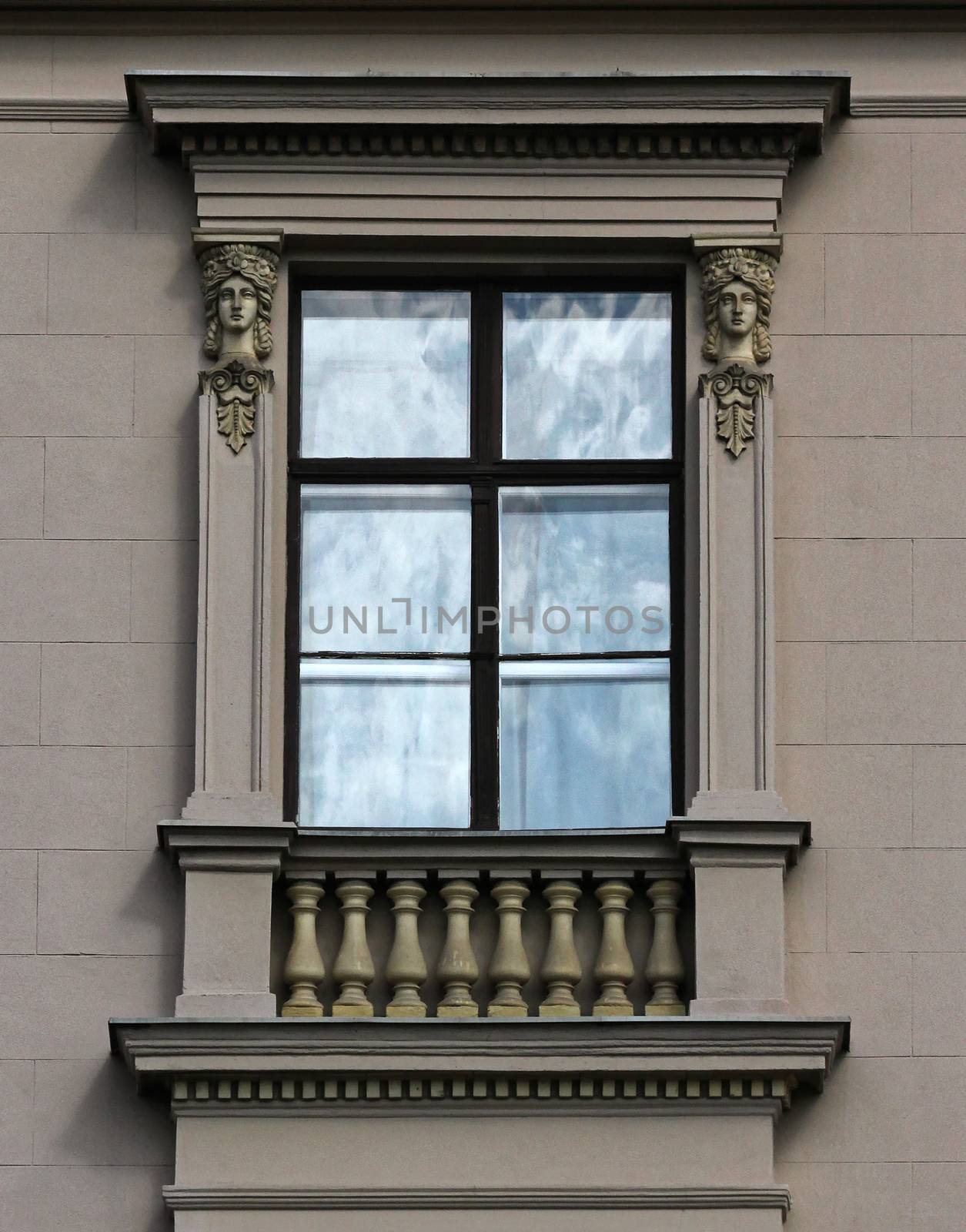 Budapest, Hungary, at the beginning of the century town house window decoration.