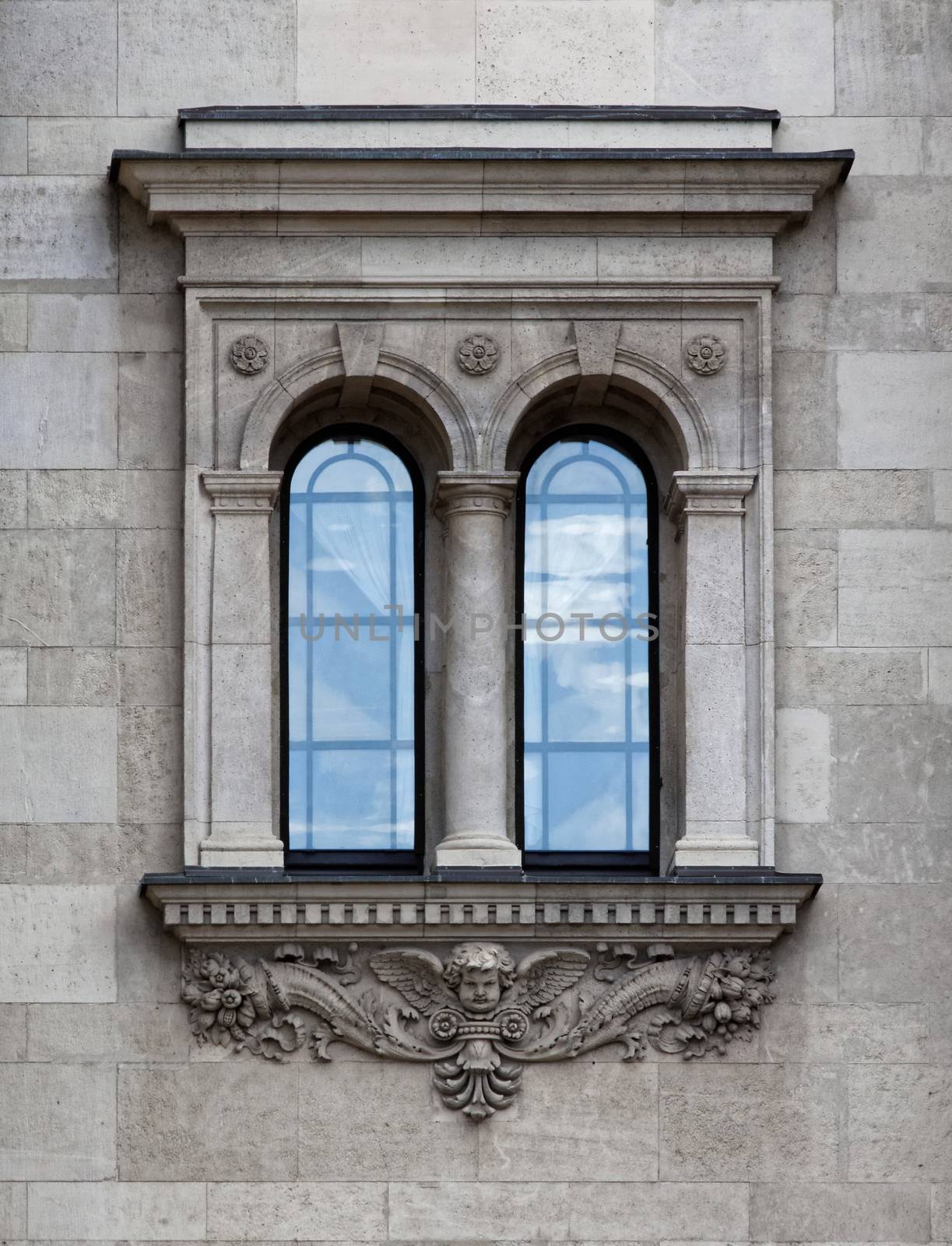 Budapest, Hungary, Szent István Basilica Neo Renaissance window detail.