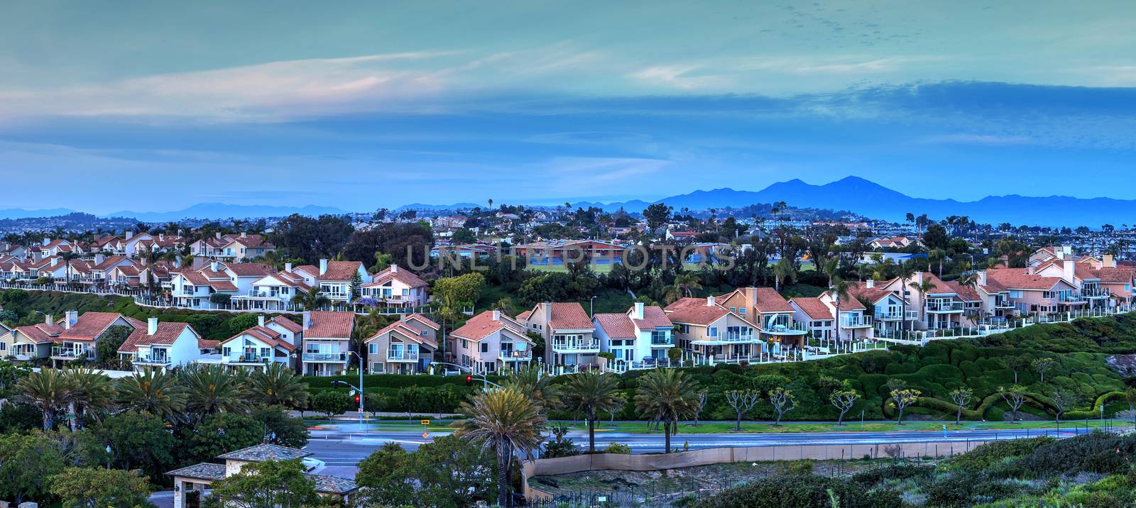 Panoramic view of tract homes along the Dana Point coast by steffstarr