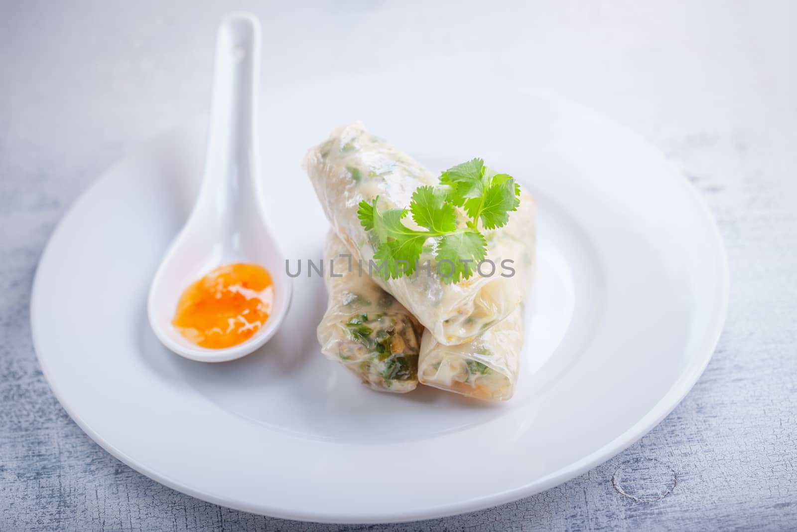 Spring Rolls with Sauce on a plate. Asian food