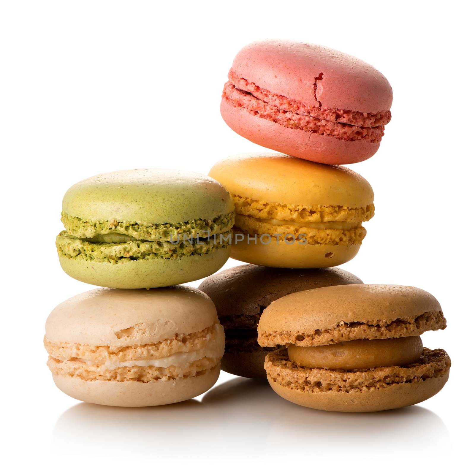 Colorful french macarons isolated on a white backgroud