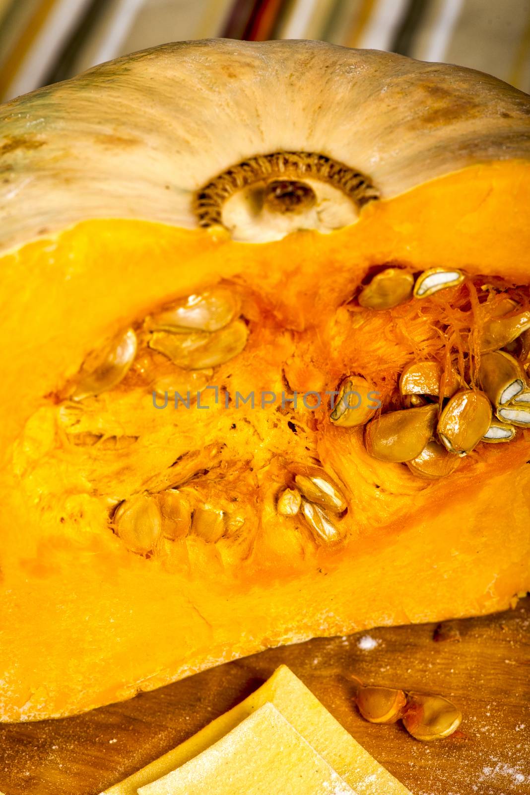 Cooking organic pumpkin pie , ingredients and kitchen tools. by verbano