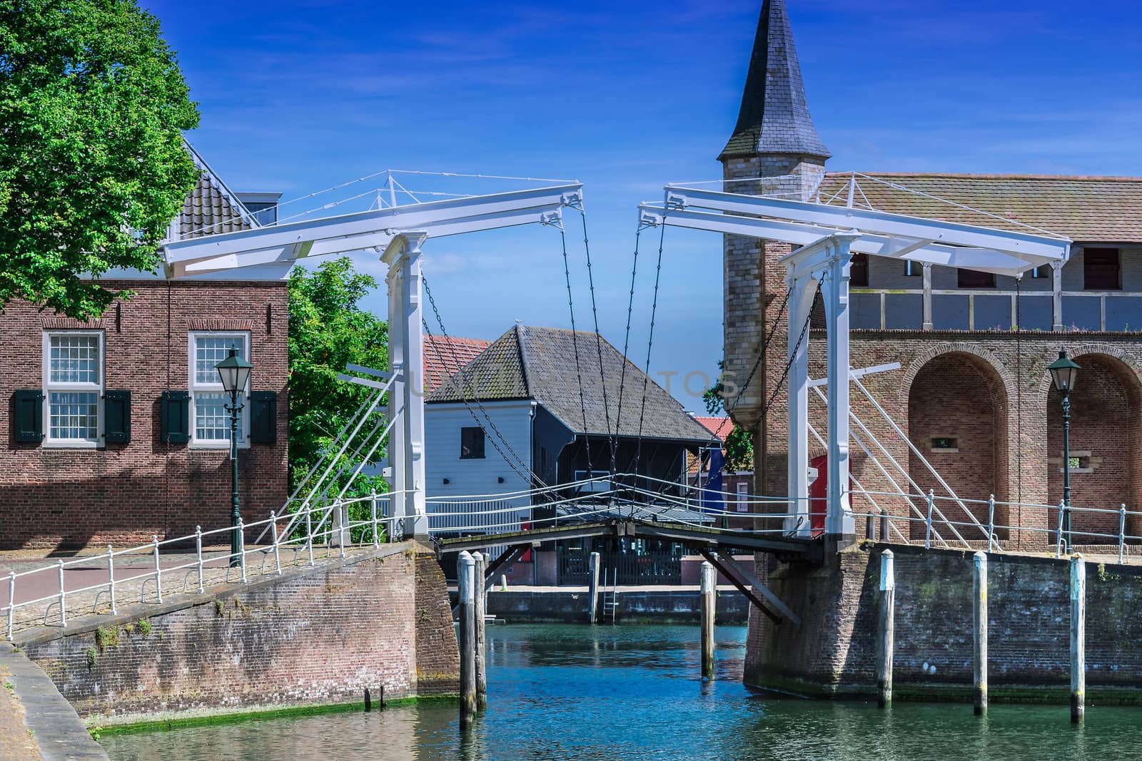 Double Drawbridge in Netherlands Zierikzee. Entrance to the historic port town.