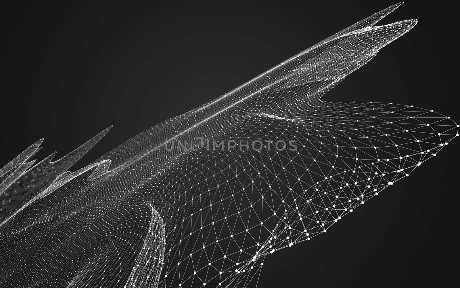 Abstract polygonal space low poly dark background with connecting dots and lines. Connection structure. 3d rendering