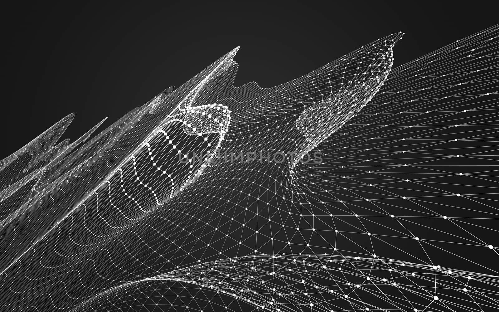 Abstract polygonal space low poly dark background with connecting dots and lines. Connection structure. 3d rendering