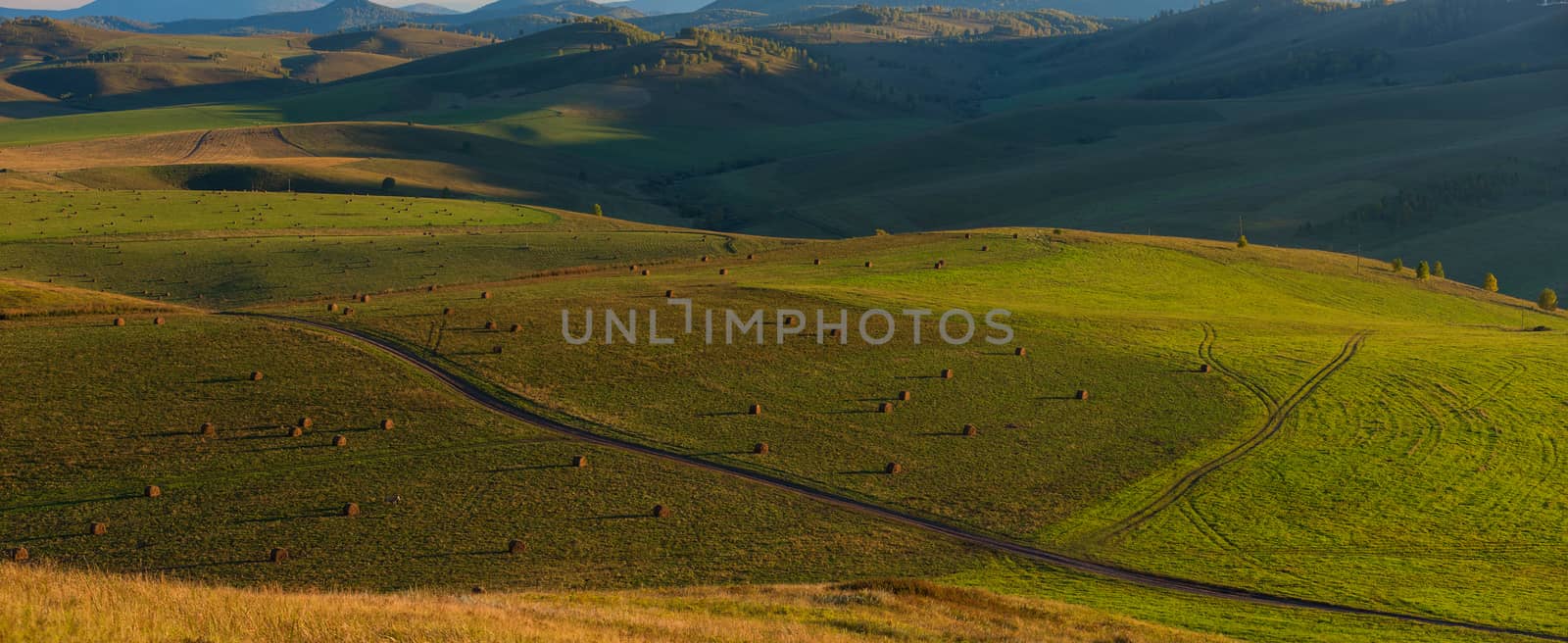 Beauty summer evening in the mountains in Altay, panoramic picture