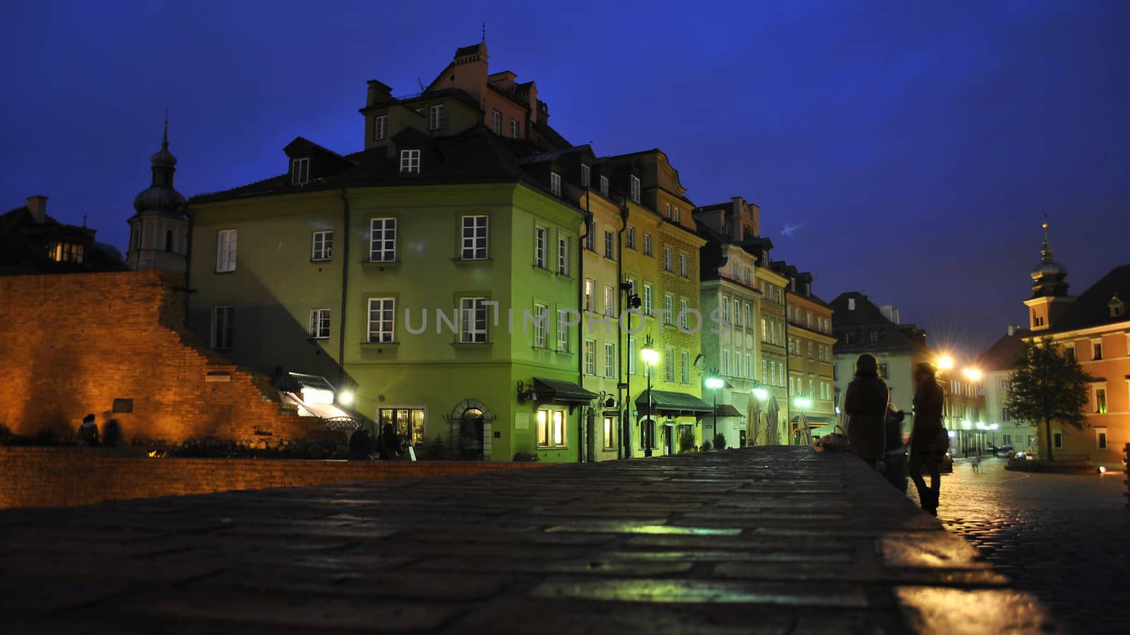 Old streets in the historic center of Warsaw in the evening