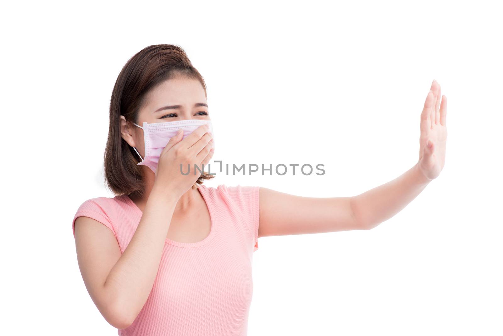 Woman get sick. Asian young woman wear medical face mask by makidotvn