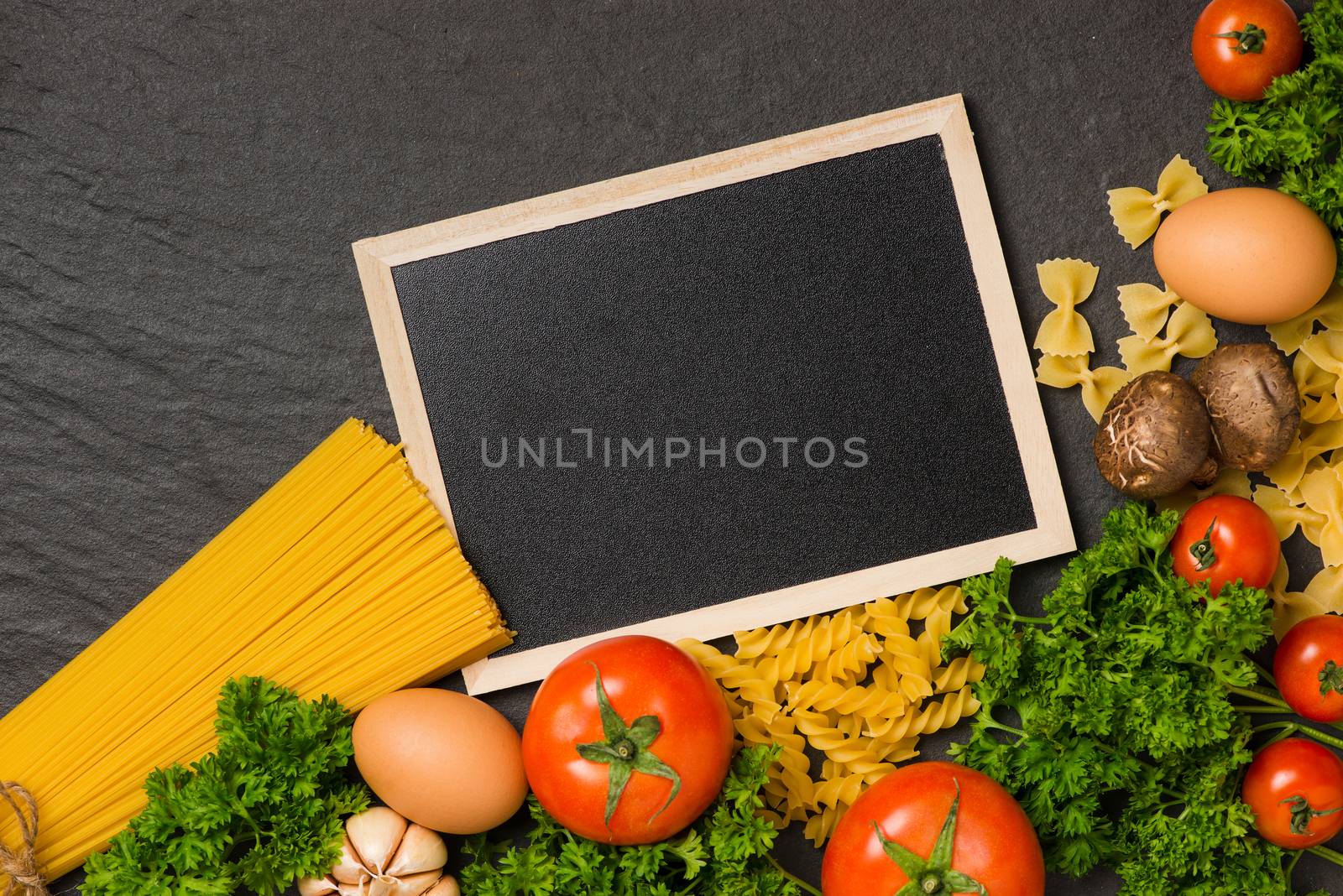 Italian spaghetti photo recipe. Stationary mockup on the kitchen by makidotvn