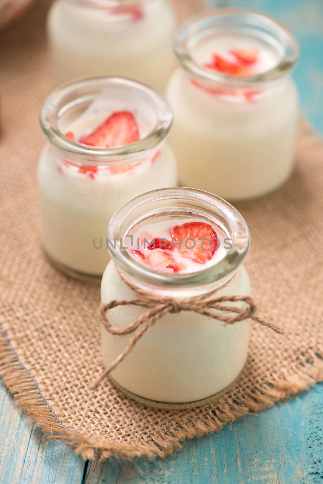 Strawberry Yoghurt. Healthy food with Strawberries and yoghurt breakfast on table.