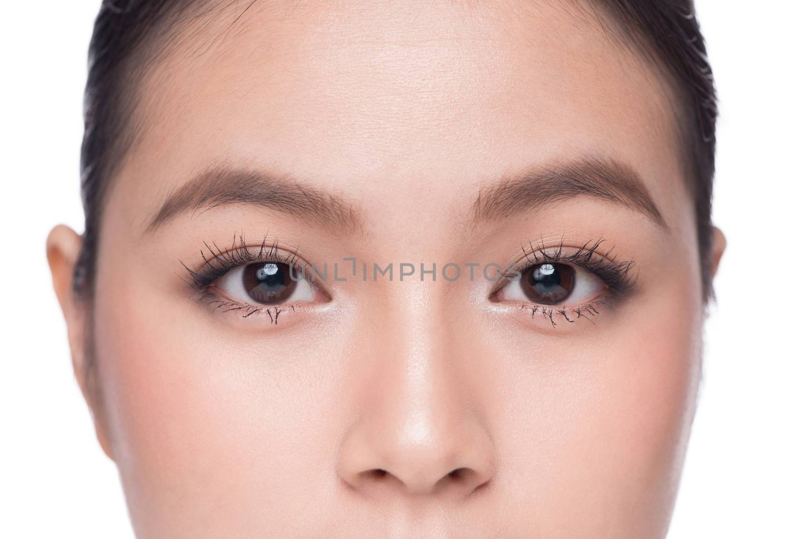 Eyes. Closeup of beautiful asian woman with brown eyes make up e by makidotvn