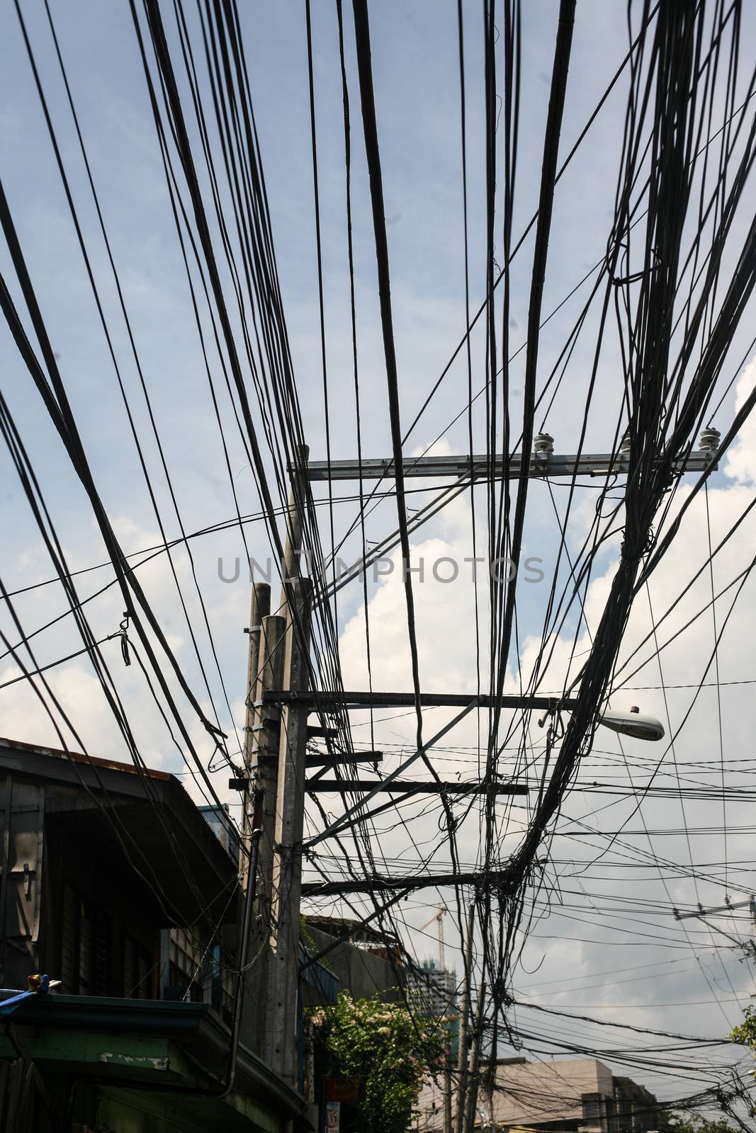 cable system in front of the blue sky Cebu city Philippines