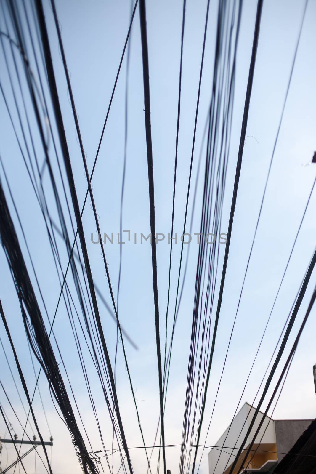 cable system in front of the blue sky Cebu city Philippines