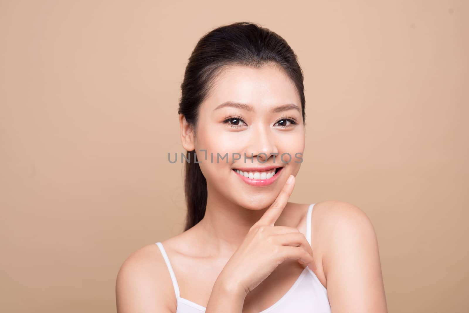 Beauty face. Facial treatment. Young asian woman with clean perf by makidotvn