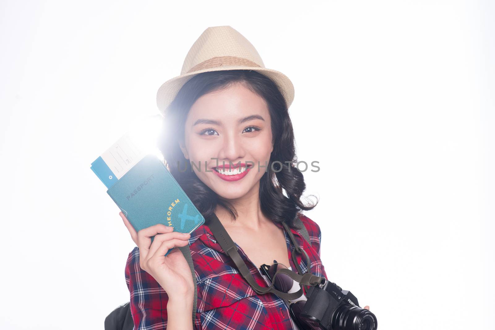 Woman travel. Young beautiful asian woman traveler holding passp by makidotvn