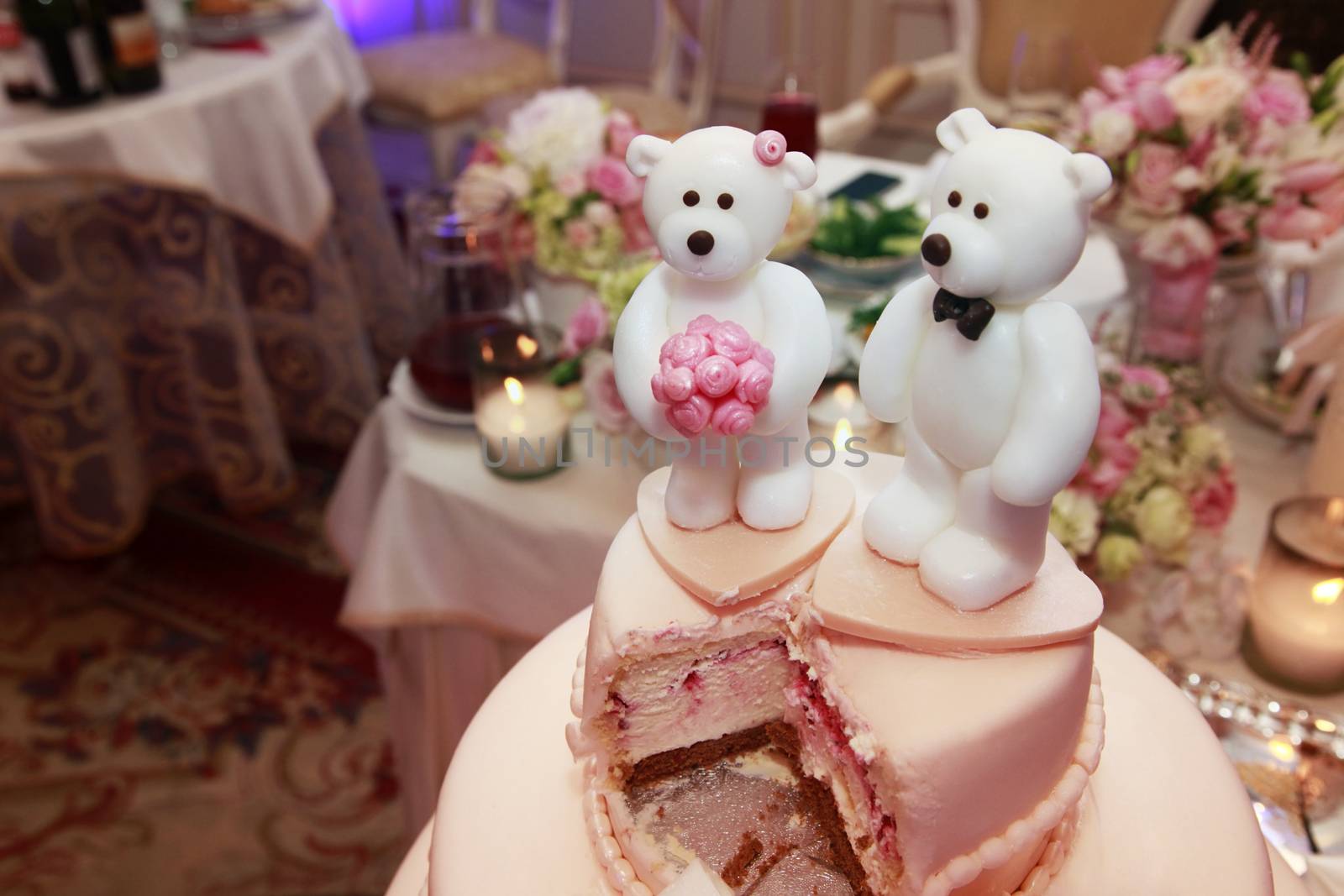 Wedding cake decorated with polar bears