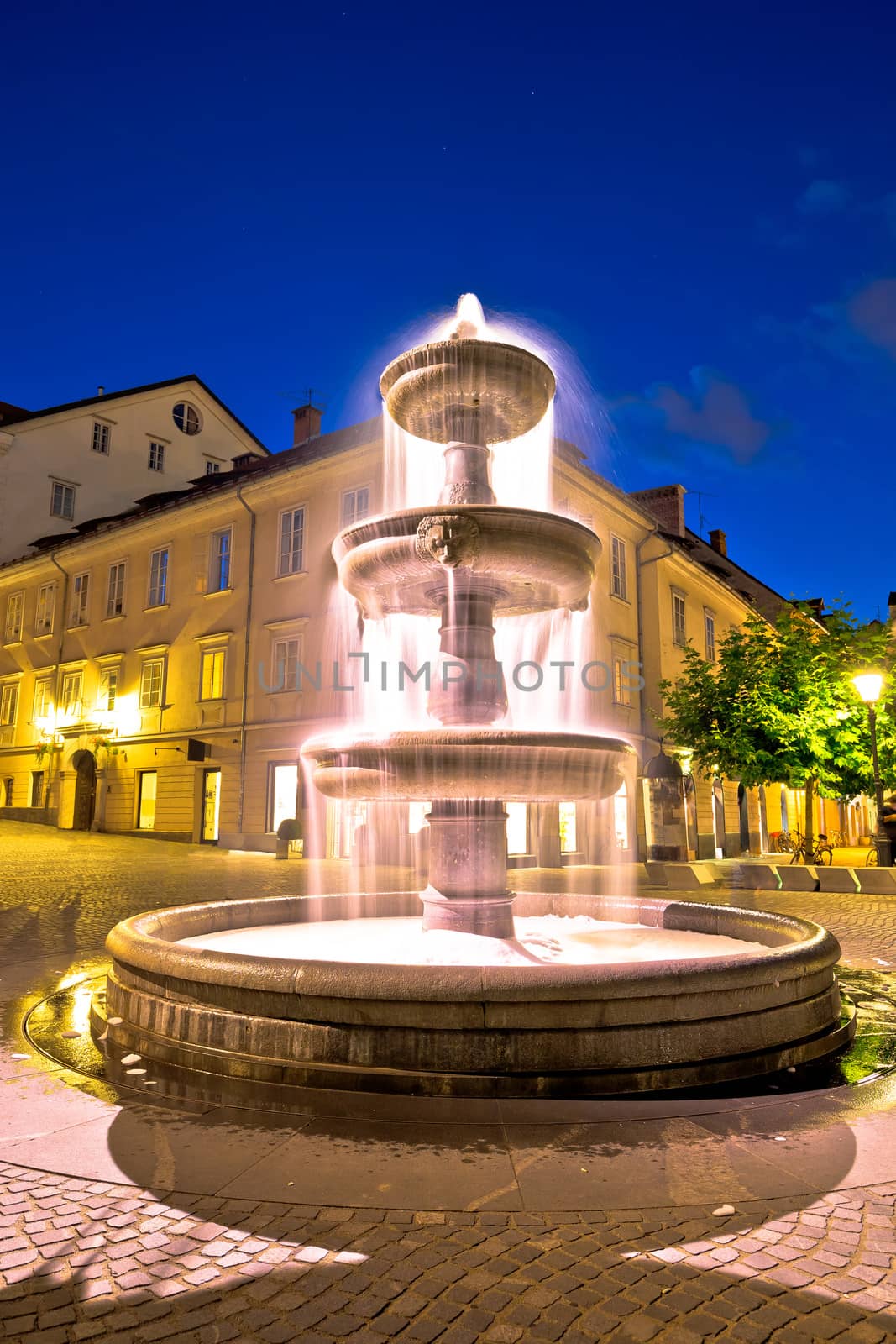 Ljubljana fountain and square evening view by xbrchx