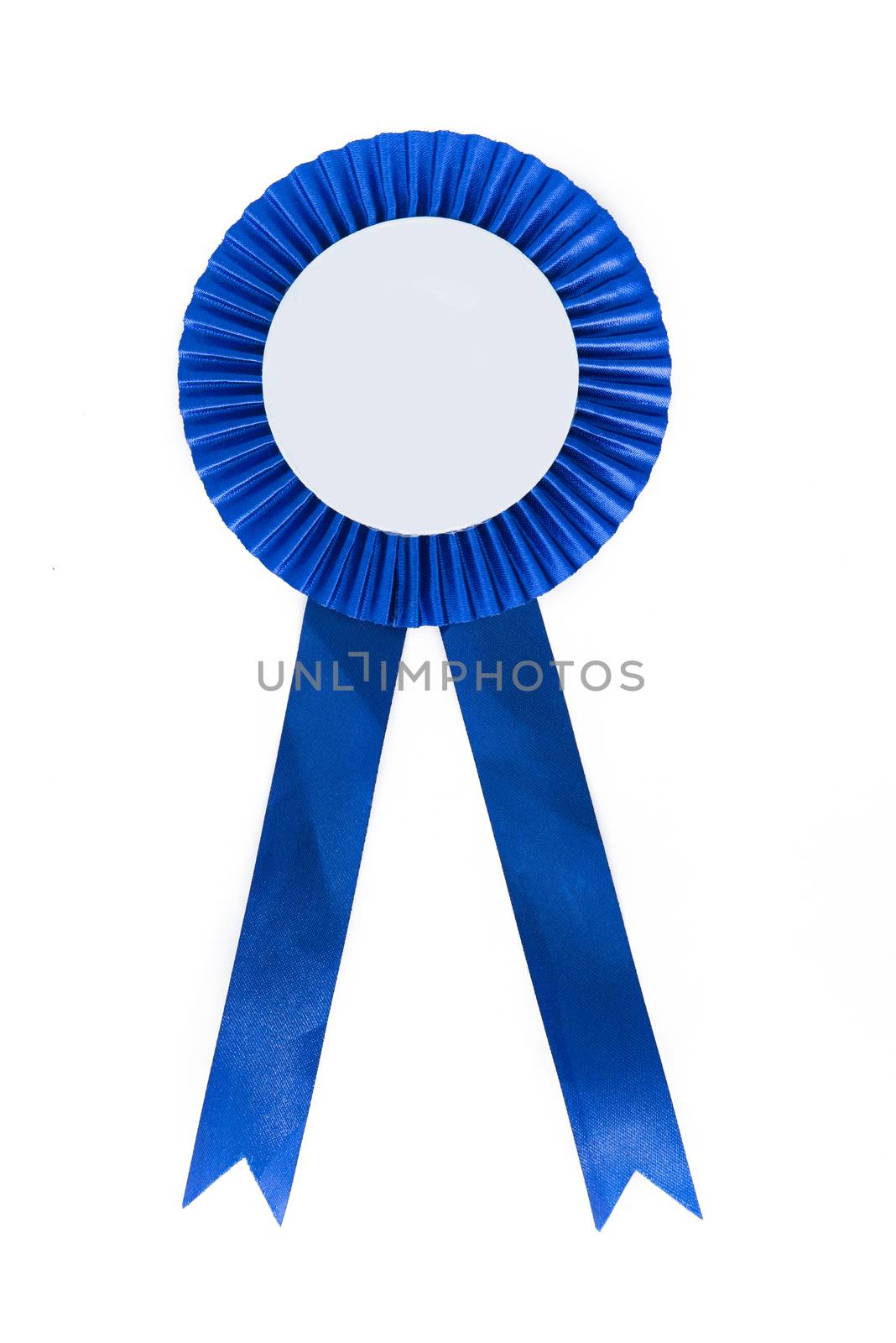 blue fabric award ribbon isolated on white background