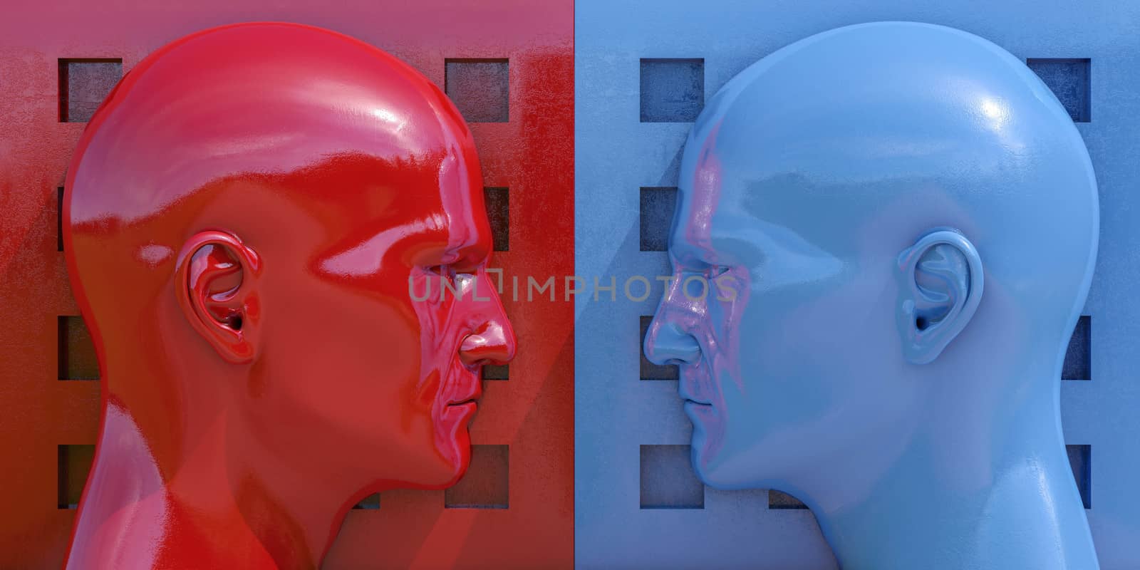 Schematic Image of Confrontation: Two Man Arguing and Threatening, Two Businessman Fighting, Debate Opponents, Conflict Management, Two Opposite Forces Clashing, Confrontation Concept
