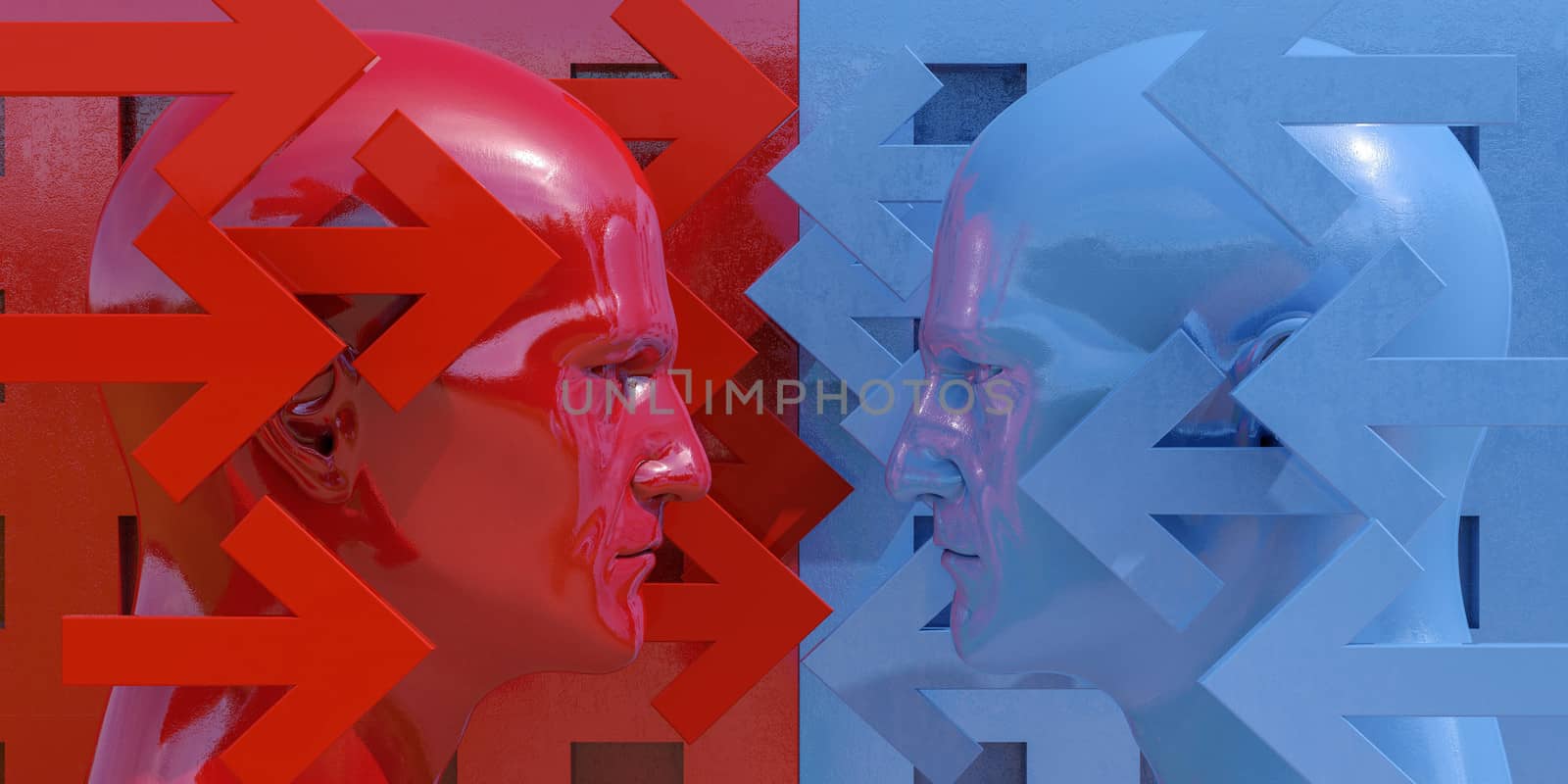 Schematic Image of Confrontation: Two Man Arguing and Threatening, Two Businessman Fighting, Debate Opponents, Conflict Management, Two Opposite Forces Clashing, Confrontation Concept