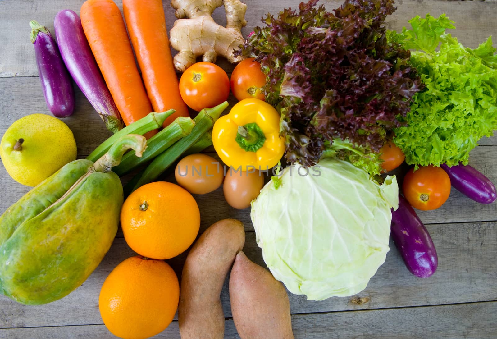 organic food on a Wooden background 