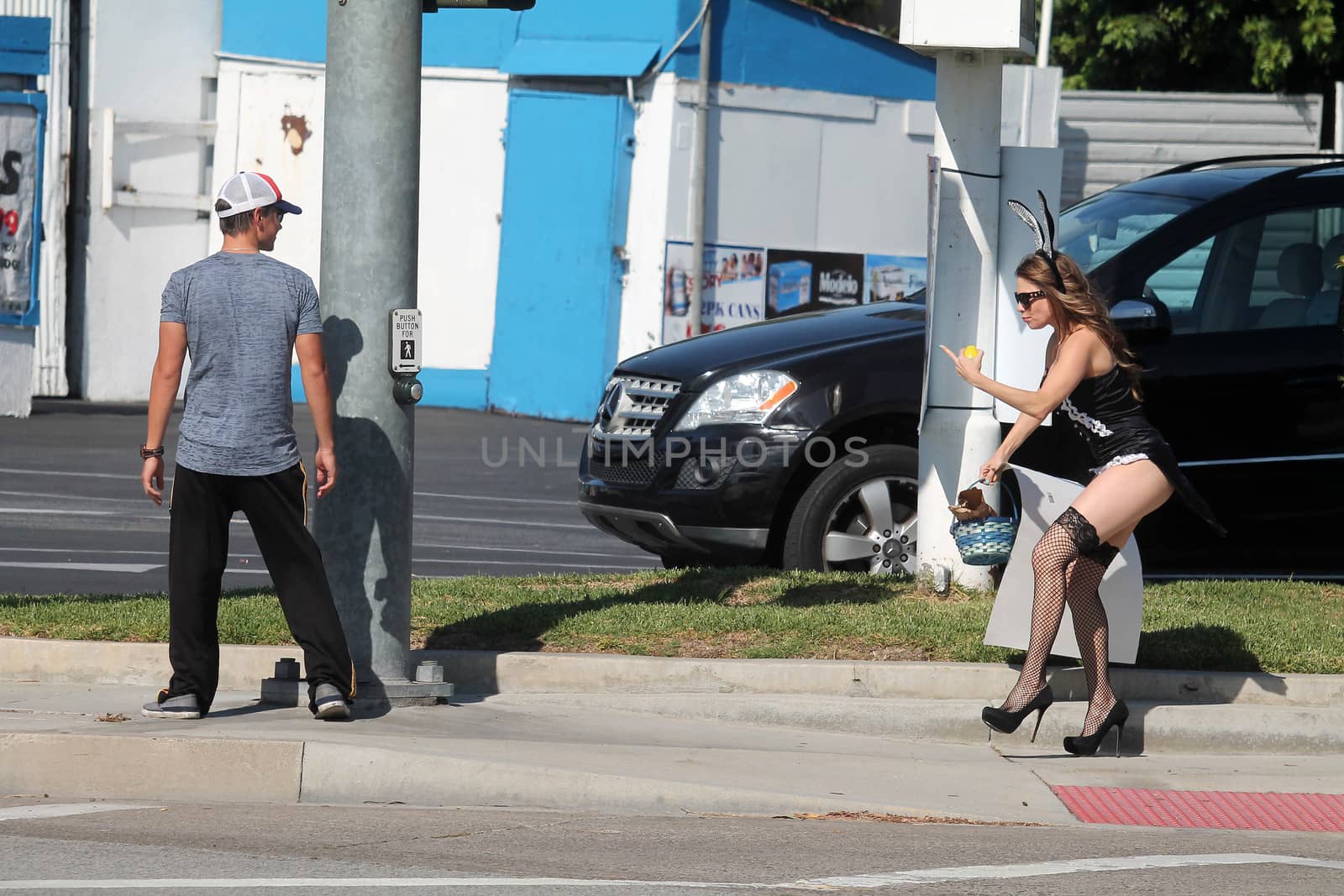 Erika Jordan the "Playboy TV Host" is spotted shooting a Sexy Easter Bunny skit in Los Angeles, CA 04-11-17