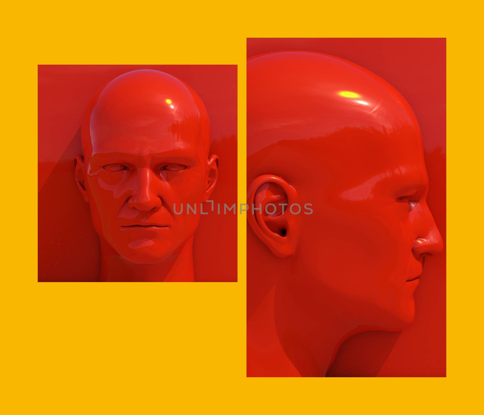 Realistic 3d Human Heads on Different Brightly Colored Backgrounds, Mannequin Dummy Head, Pop Art Heads, Pop Art Poster