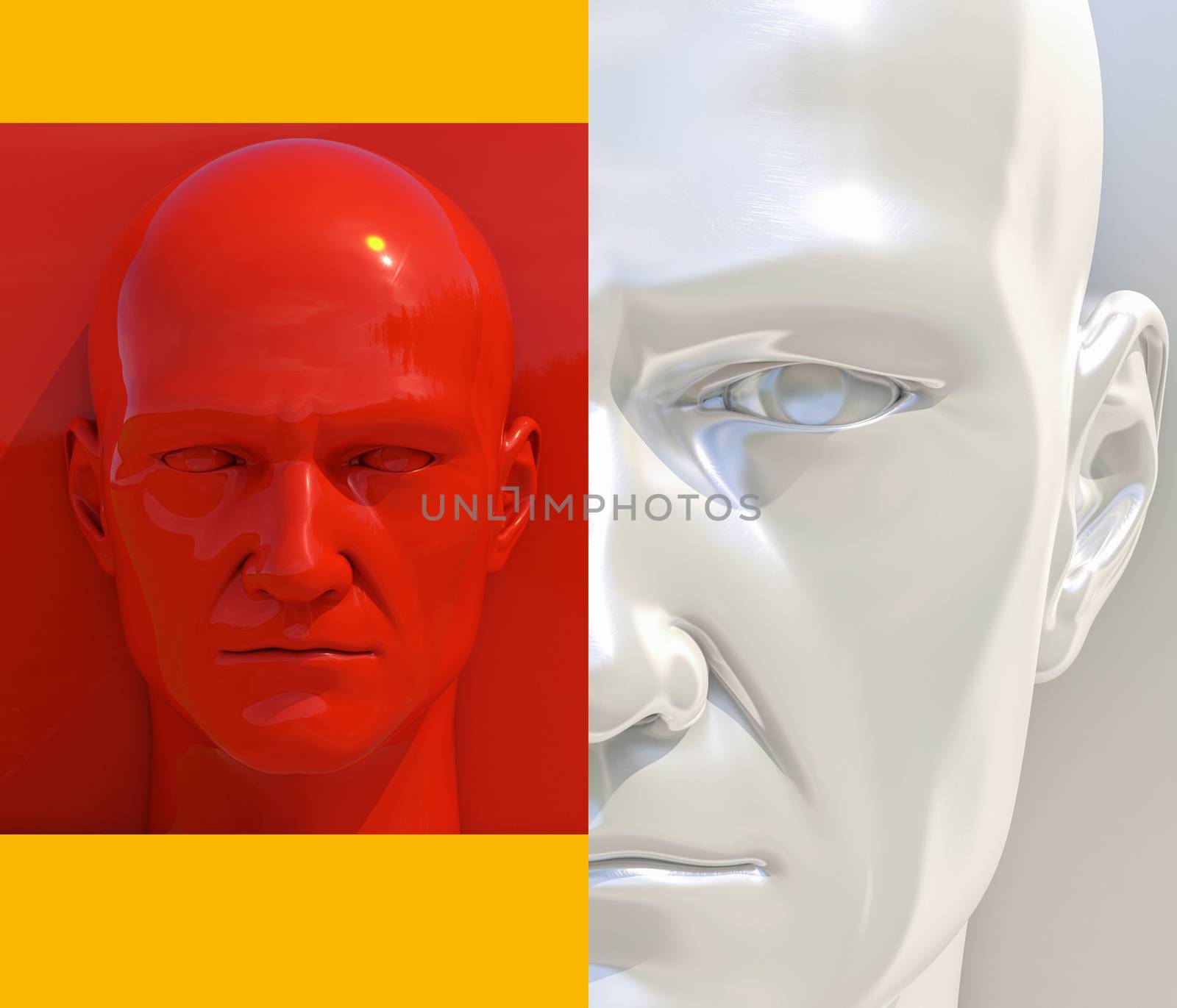 Realistic 3d Human Heads on Different Brightly Colored Backgrounds, Mannequin Dummy Head, Pop Art Heads, Pop Art Poster