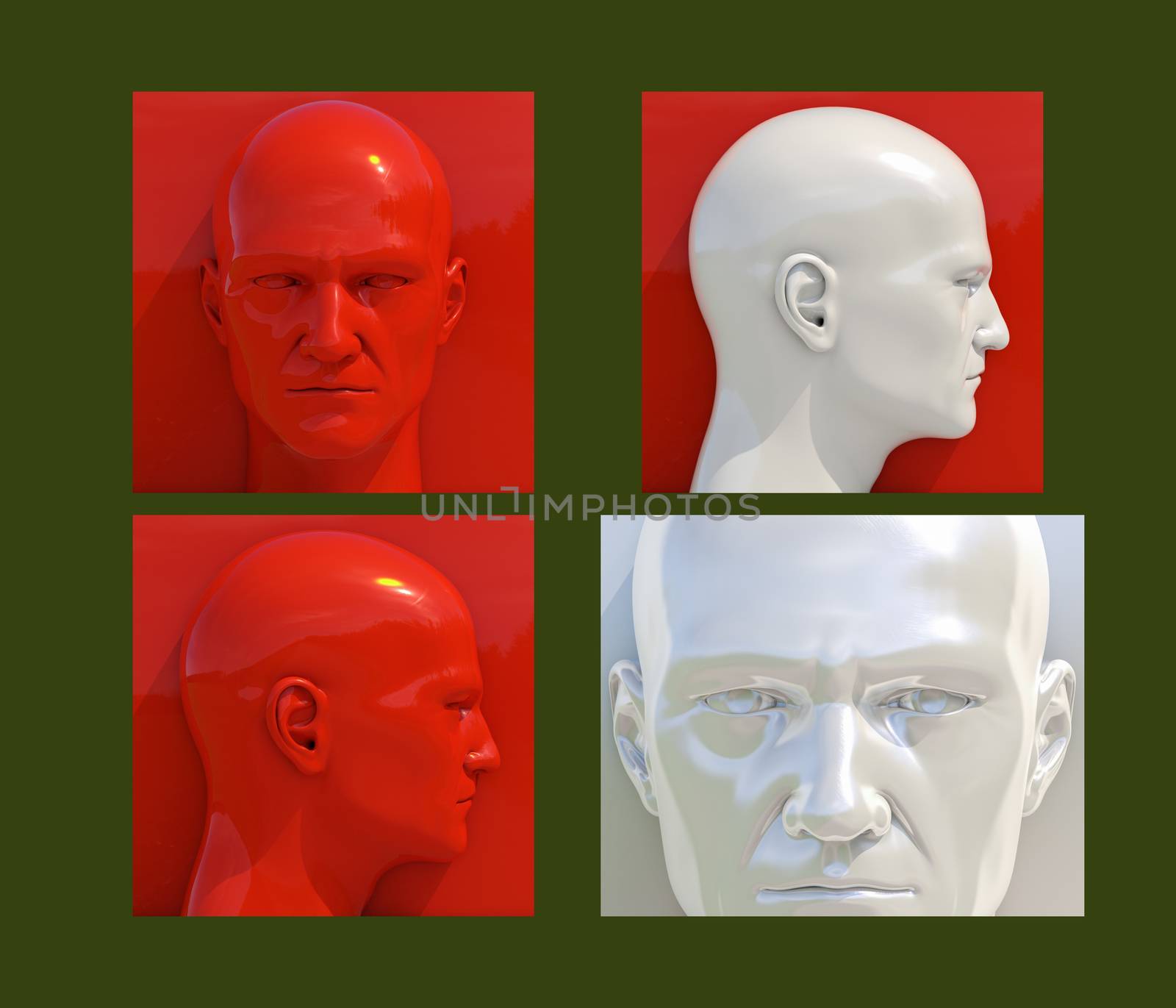 Realistic 3d Human Heads on Different Brightly Colored Backgrounds, Mannequin Dummy Head, Pop Art Heads, Pop Art Poster