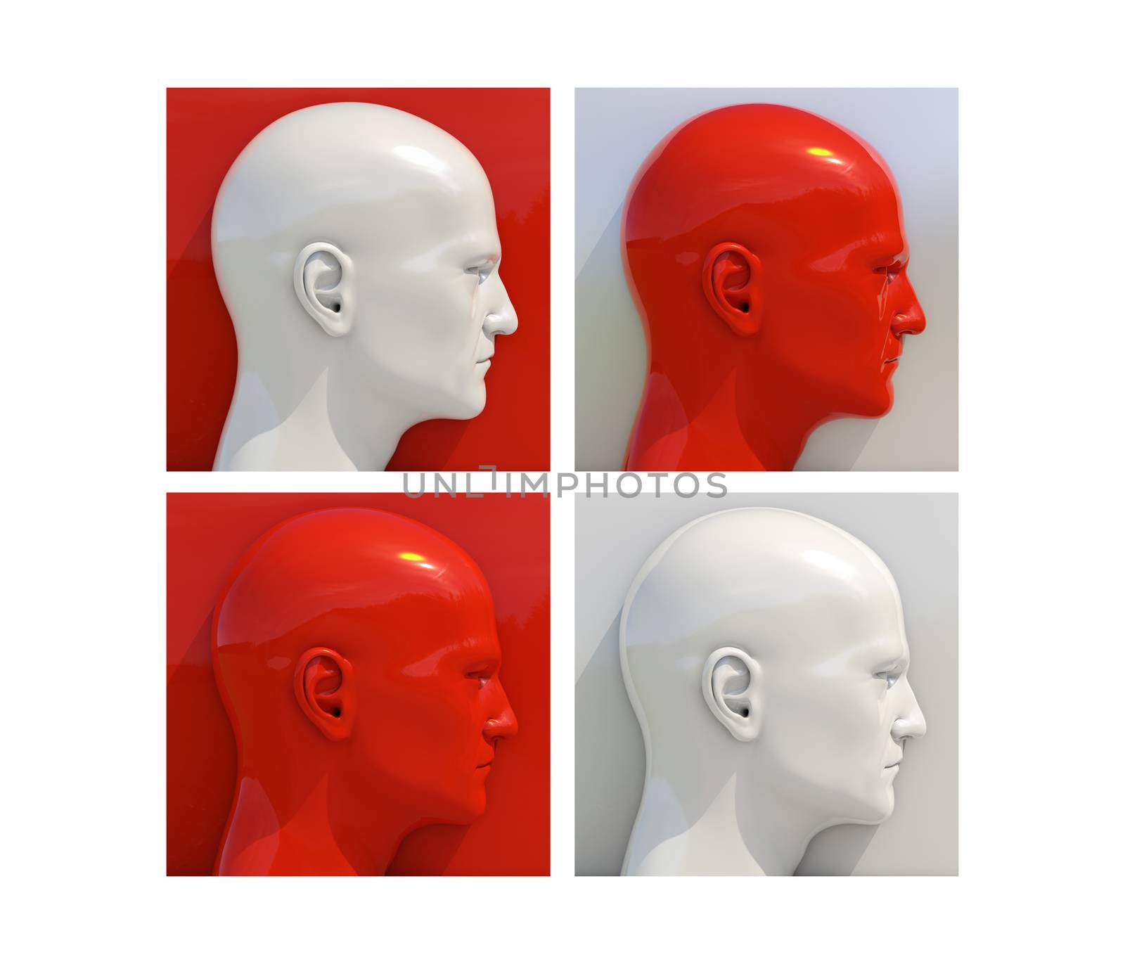 Realistic 3d Human Heads on Different Brightly Colored Backgrounds, Mannequin Dummy Head, Pop Art Heads, Pop Art Poster