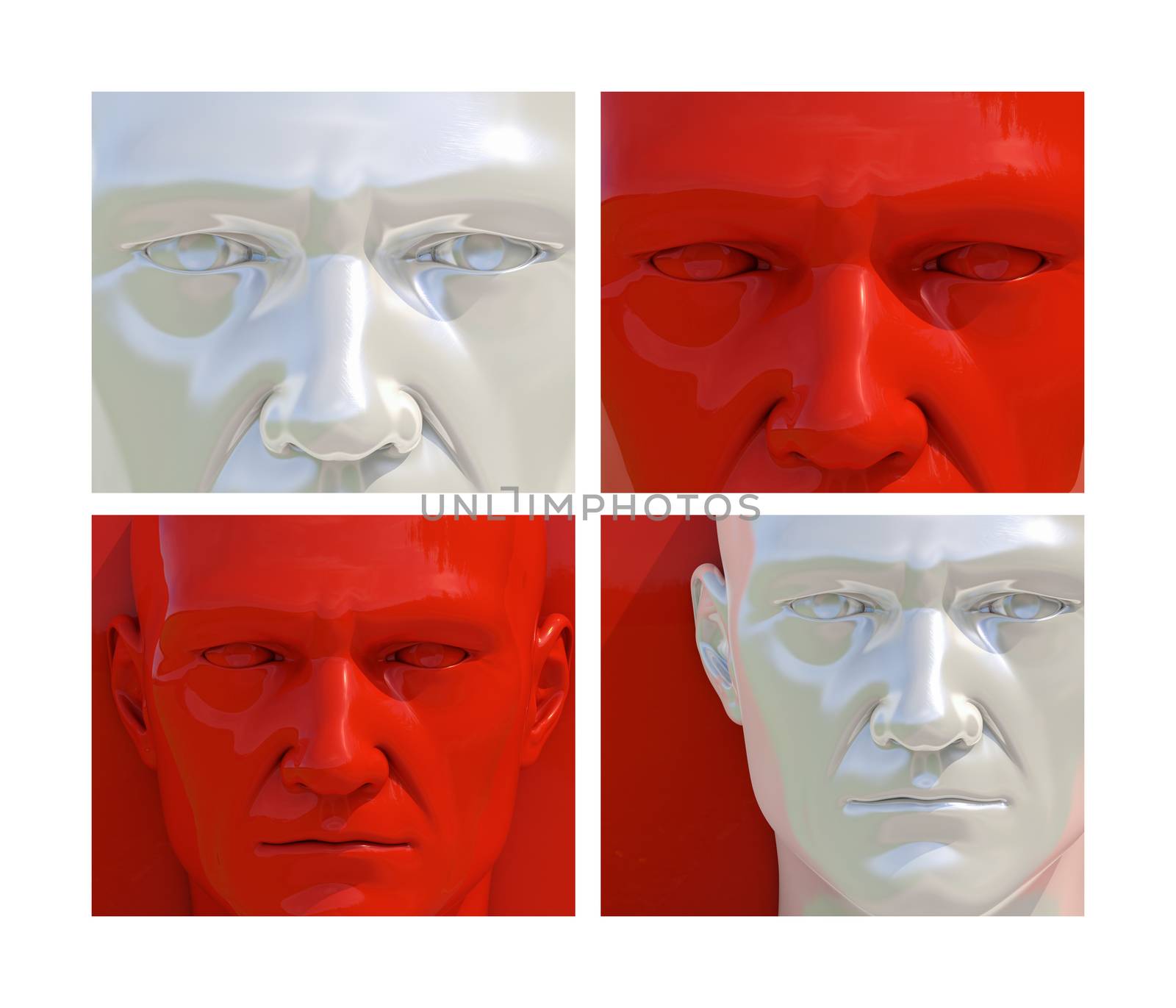 Realistic 3d Human Heads on Different Brightly Colored Backgrounds, Mannequin Dummy Head, Pop Art Heads, Pop Art Poster