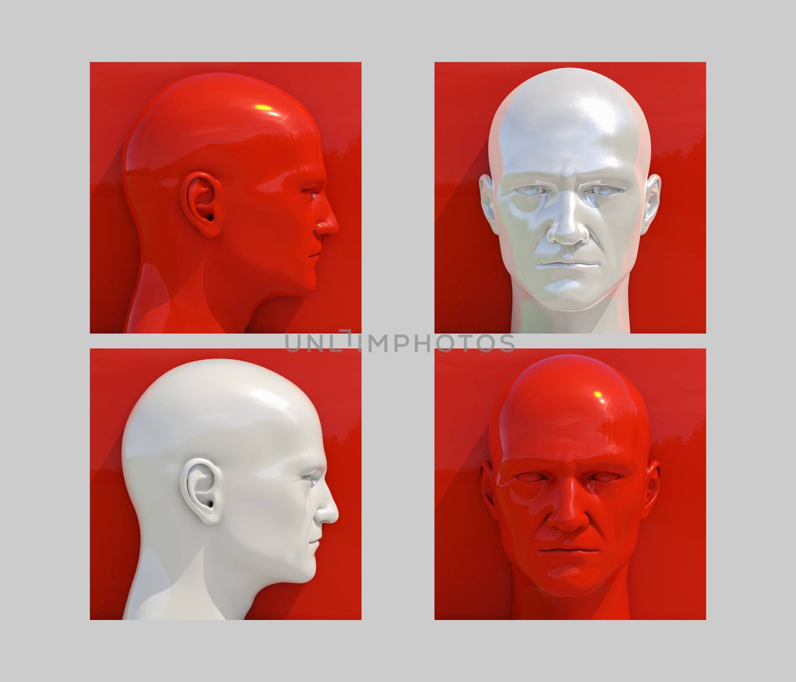 Realistic 3d Human Heads on Different Brightly Colored Backgrounds, Mannequin Dummy Head, Pop Art Heads, Pop Art Poster