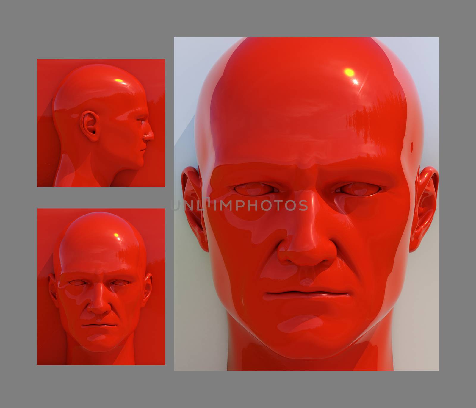 Realistic 3d Human Heads on Different Brightly Colored Backgrounds, Mannequin Dummy Head, Pop Art Heads, Pop Art Poster