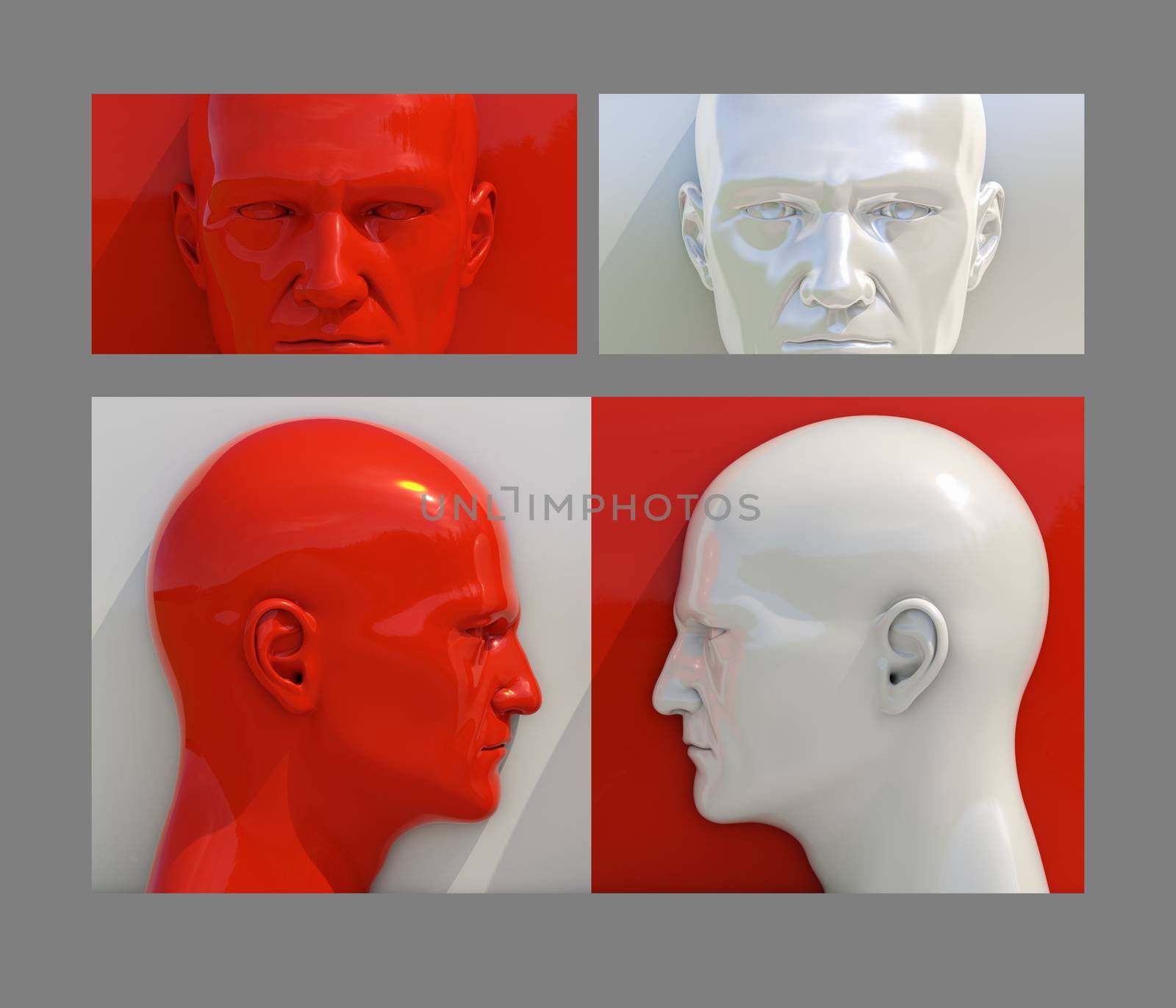 Realistic 3d Human Heads on Different Brightly Colored Backgrounds, Mannequin Dummy Head, Pop Art Heads, Pop Art Poster