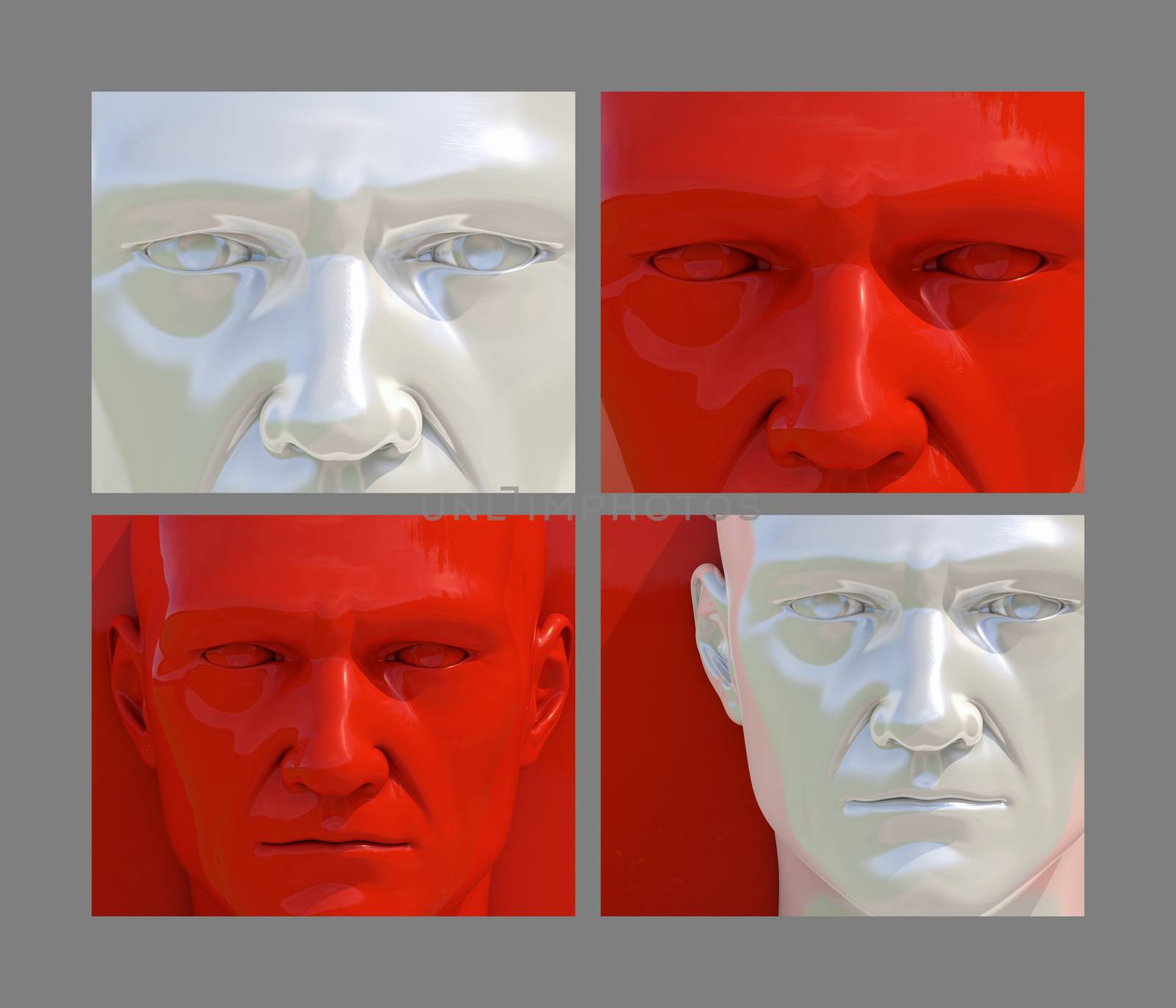 Realistic 3d Human Heads on Different Brightly Colored Backgrounds, Mannequin Dummy Head, Pop Art Heads, Pop Art Poster