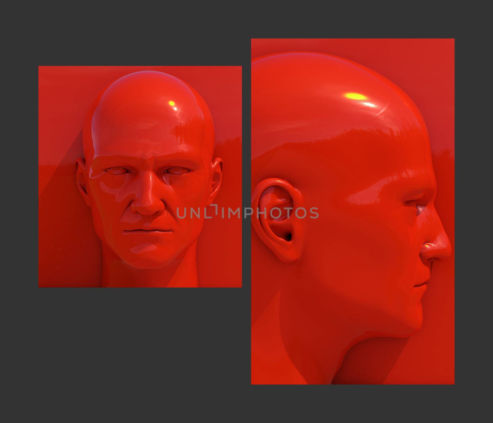 Realistic 3d Human Heads on Different Brightly Colored Backgrounds, Mannequin Dummy Head, Pop Art Heads, Pop Art Poster