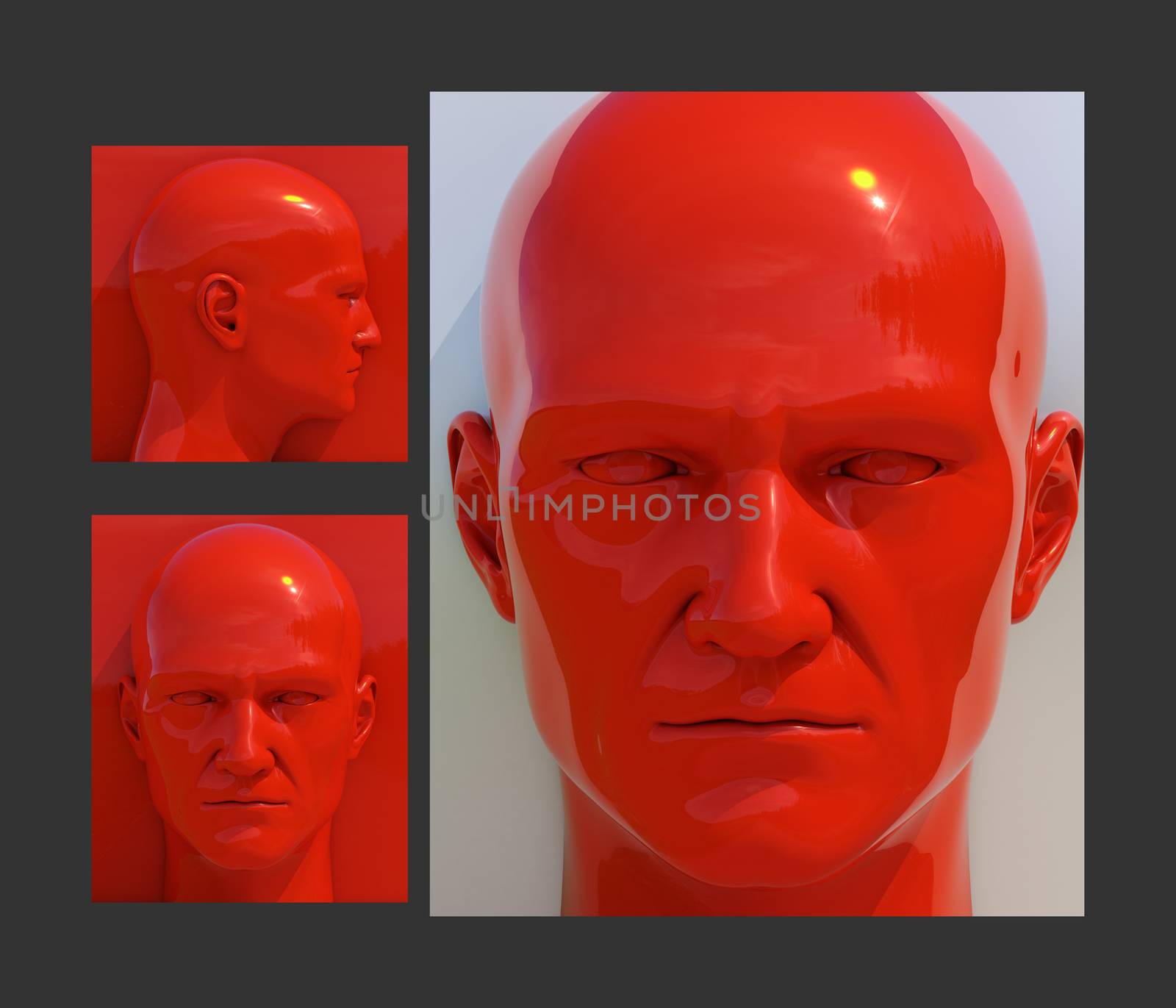 Realistic 3d Human Heads on Different Brightly Colored Backgrounds, Mannequin Dummy Head, Pop Art Heads, Pop Art Poster