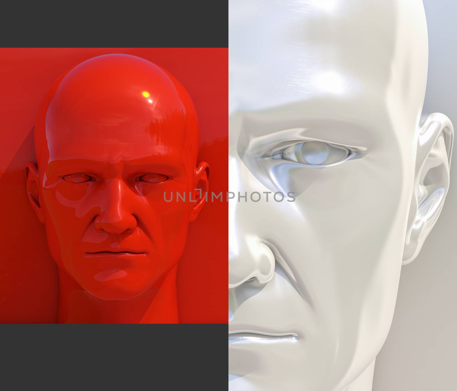 Realistic 3d Human Heads on Different Brightly Colored Backgrounds, Mannequin Dummy Head, Pop Art Heads, Pop Art Poster