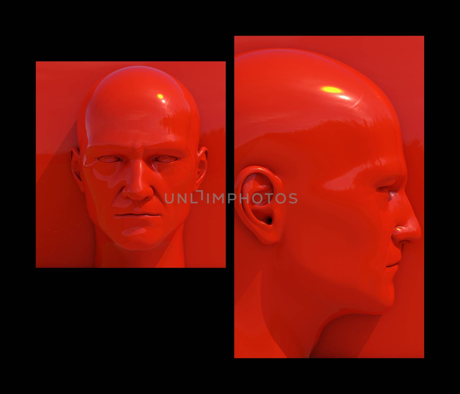 Realistic 3d Human Heads on Different Brightly Colored Backgrounds, Mannequin Dummy Head, Pop Art Heads, Pop Art Poster