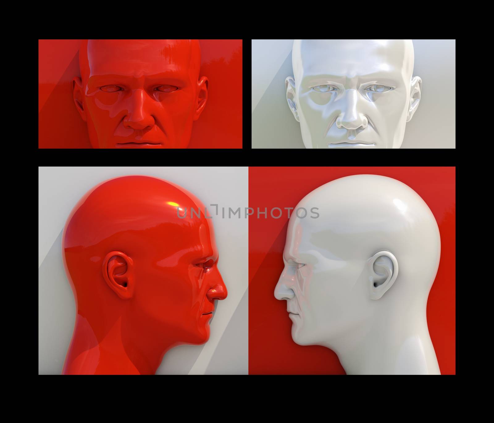 Realistic 3d Human Heads on Different Brightly Colored Backgrounds, Mannequin Dummy Head, Pop Art Heads, Pop Art Poster