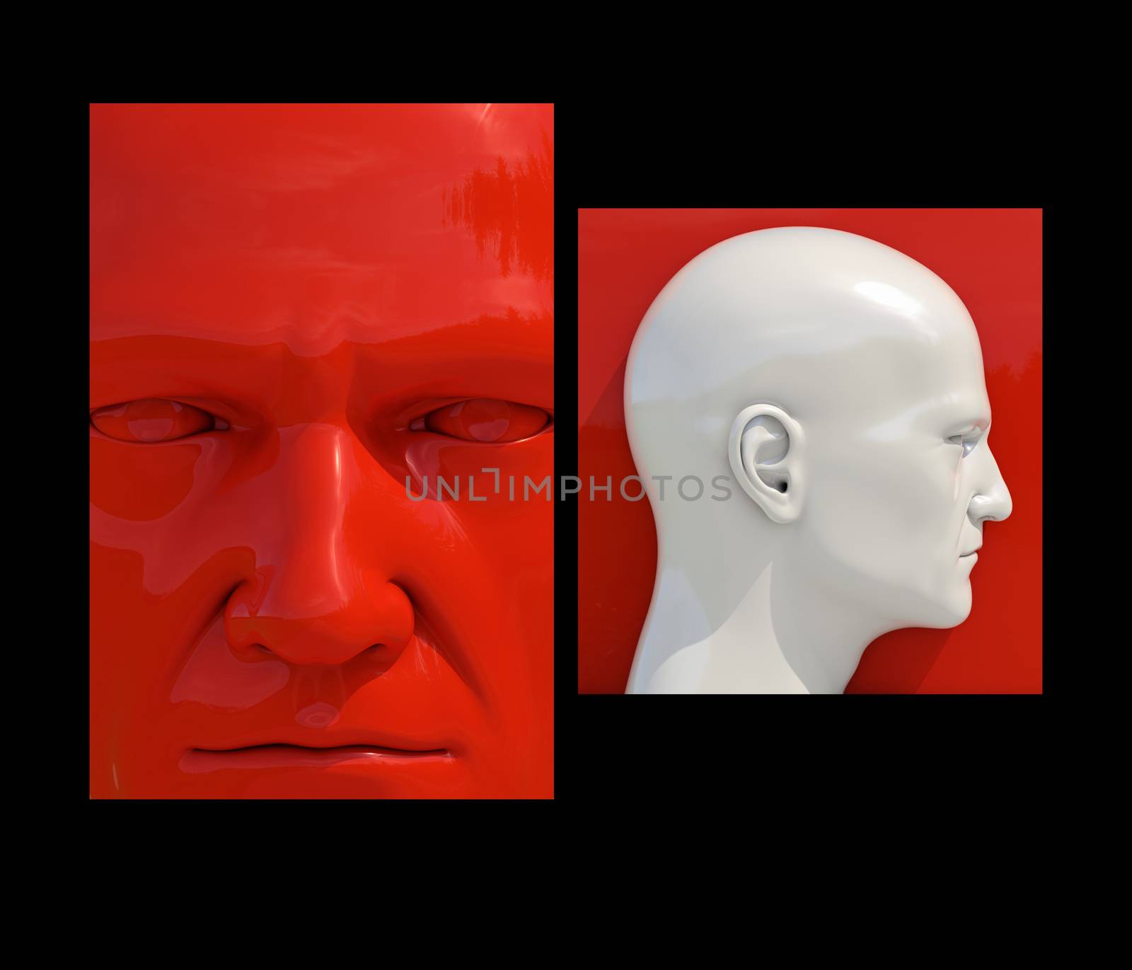 Realistic 3d Human Heads on Different Brightly Colored Backgrounds, Mannequin Dummy Head, Pop Art Heads, Pop Art Poster