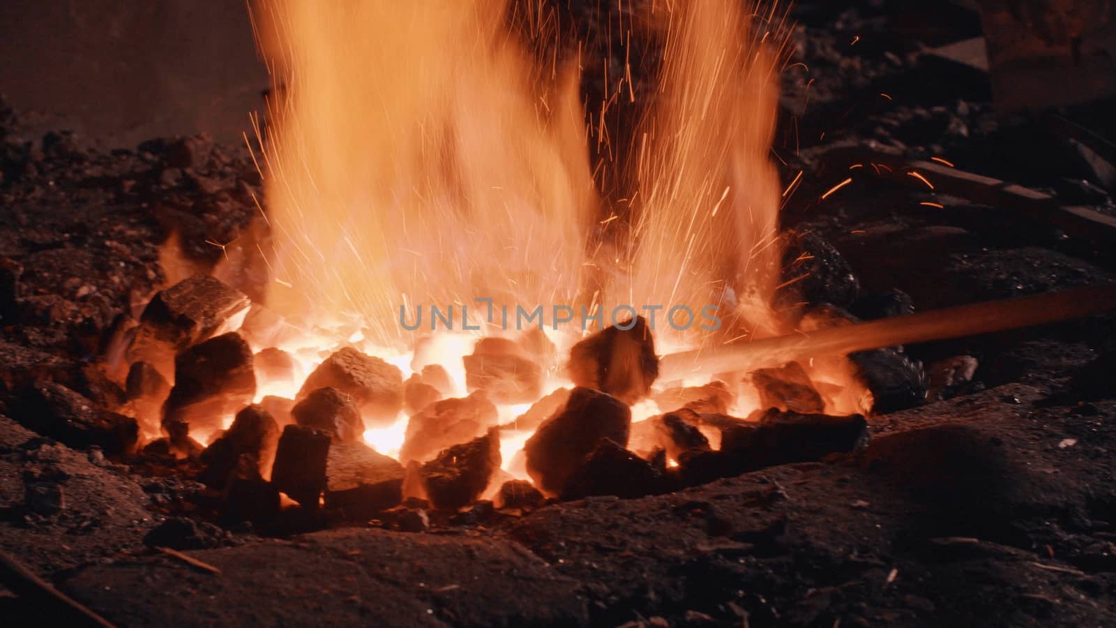 Close up of heating of metal detail in the fire