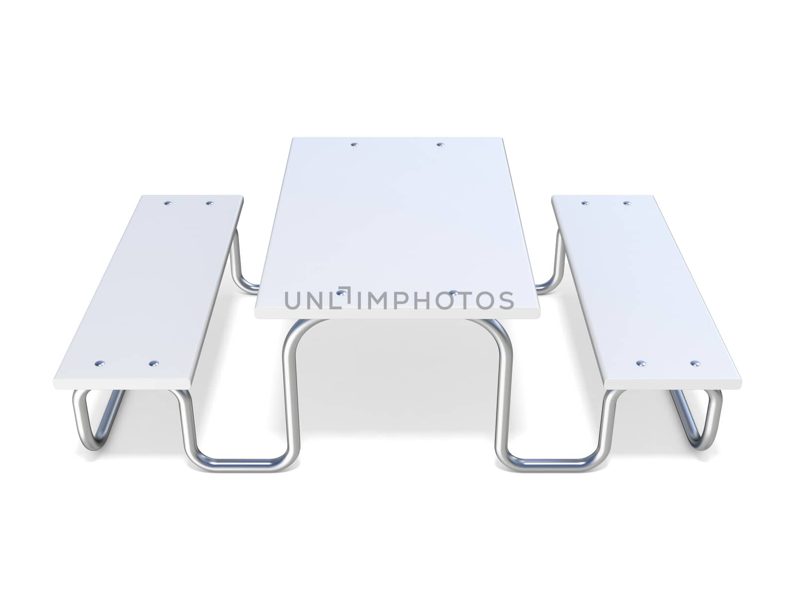 White picnic table 3D render illustration isolated on white background