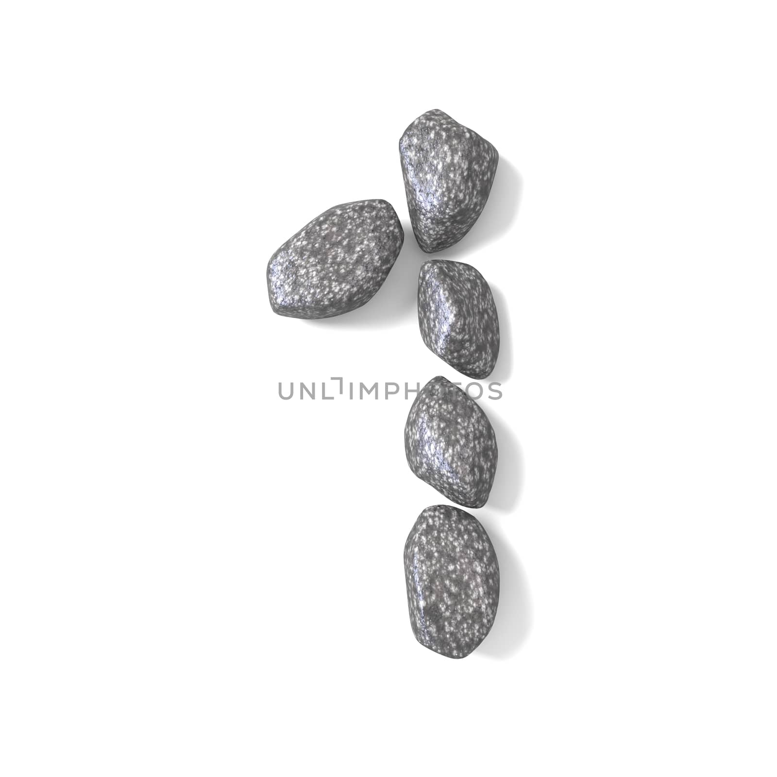 Font made of rocks NUMBER one 1 3D render illustration isolated on white background
