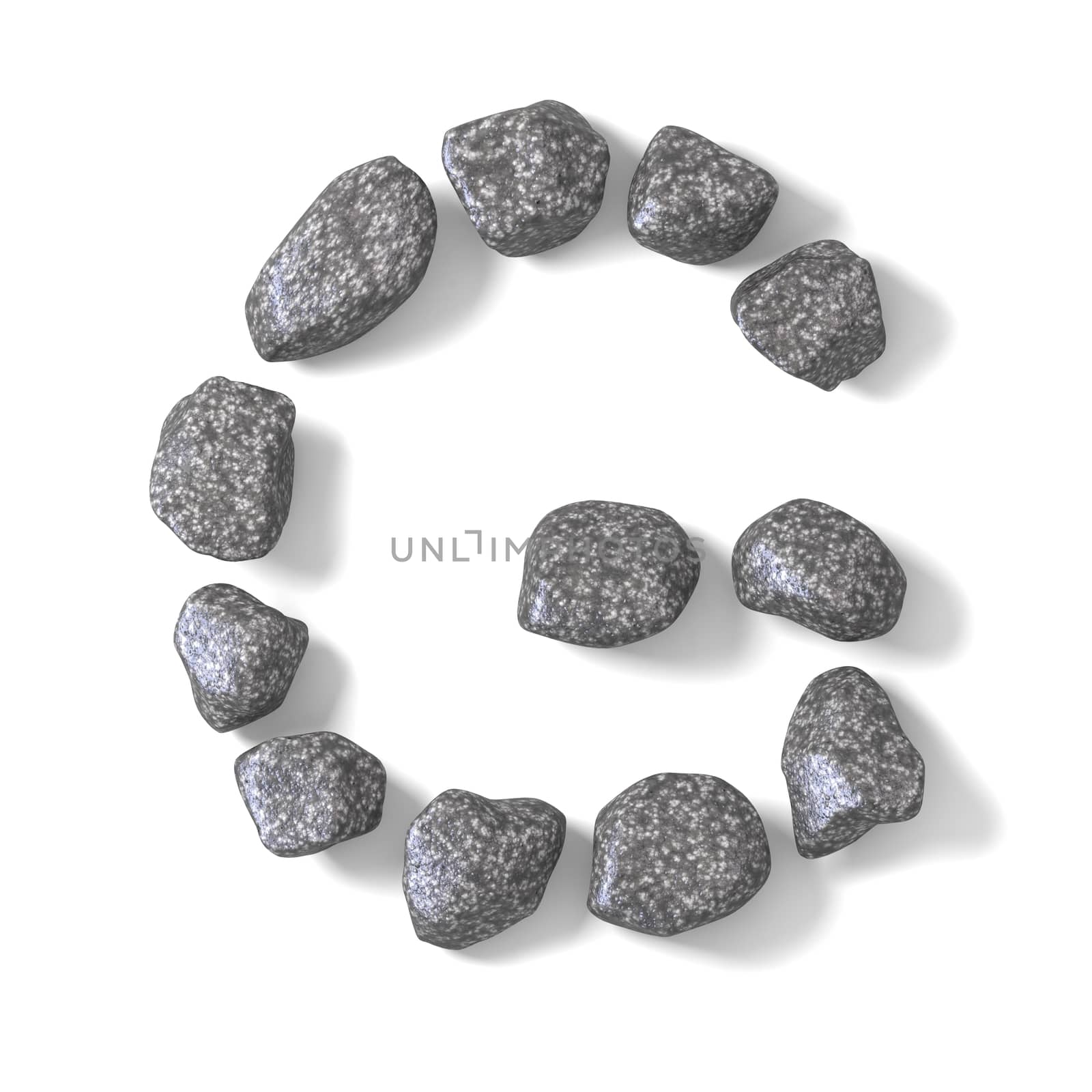 Font made of rocks LETTER G 3D render illustration isolated on white background