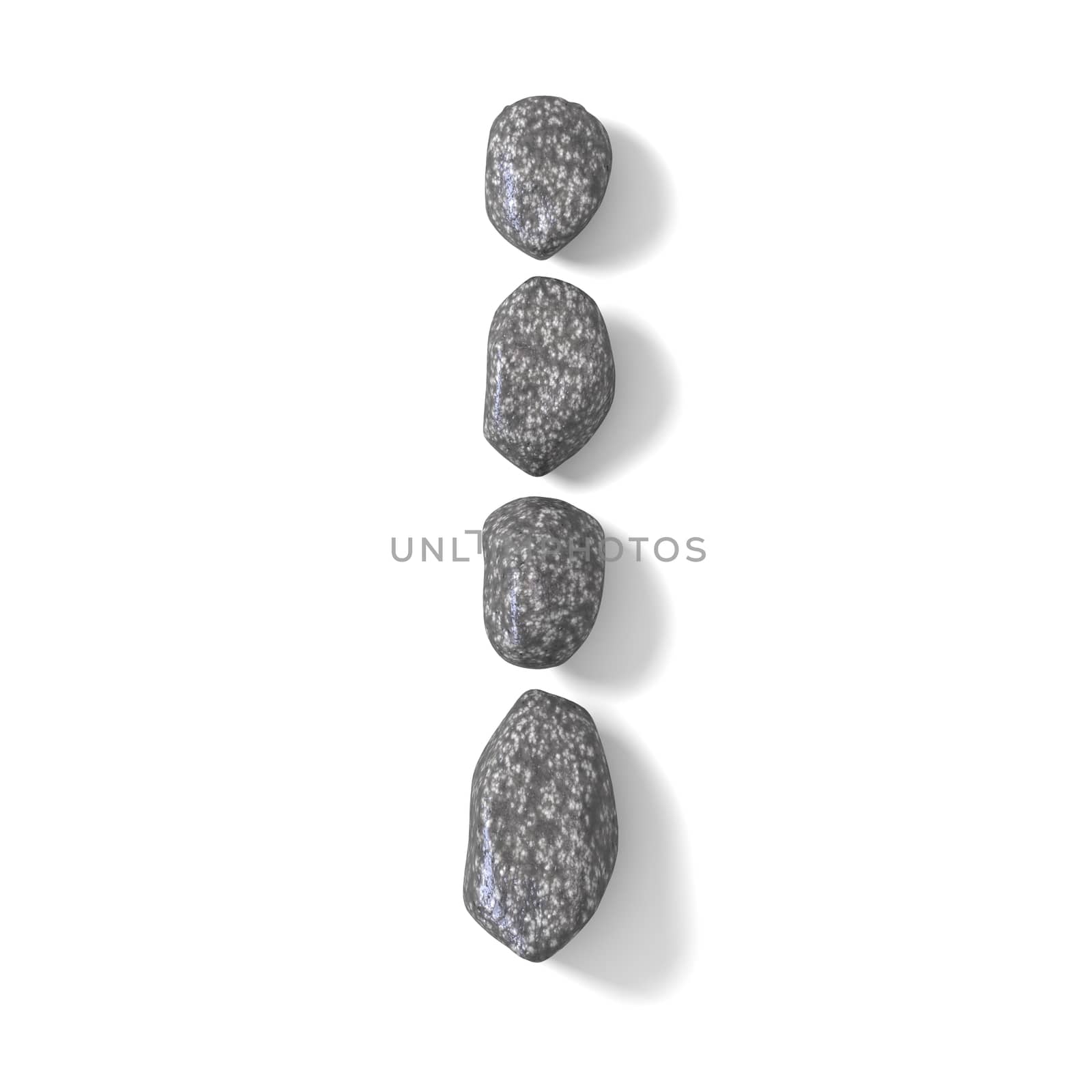 Font made of rocks LETTER I 3D render illustration isolated on white background