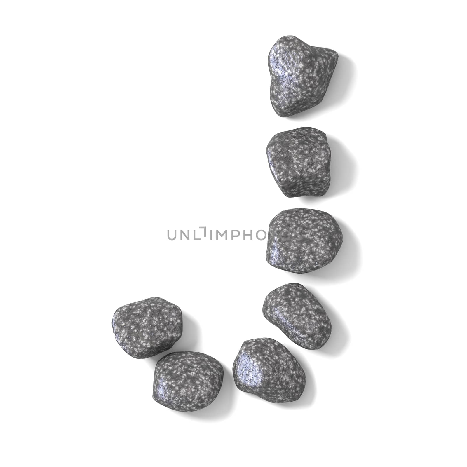 Font made of rocks LETTER J 3D render illustration isolated on white background