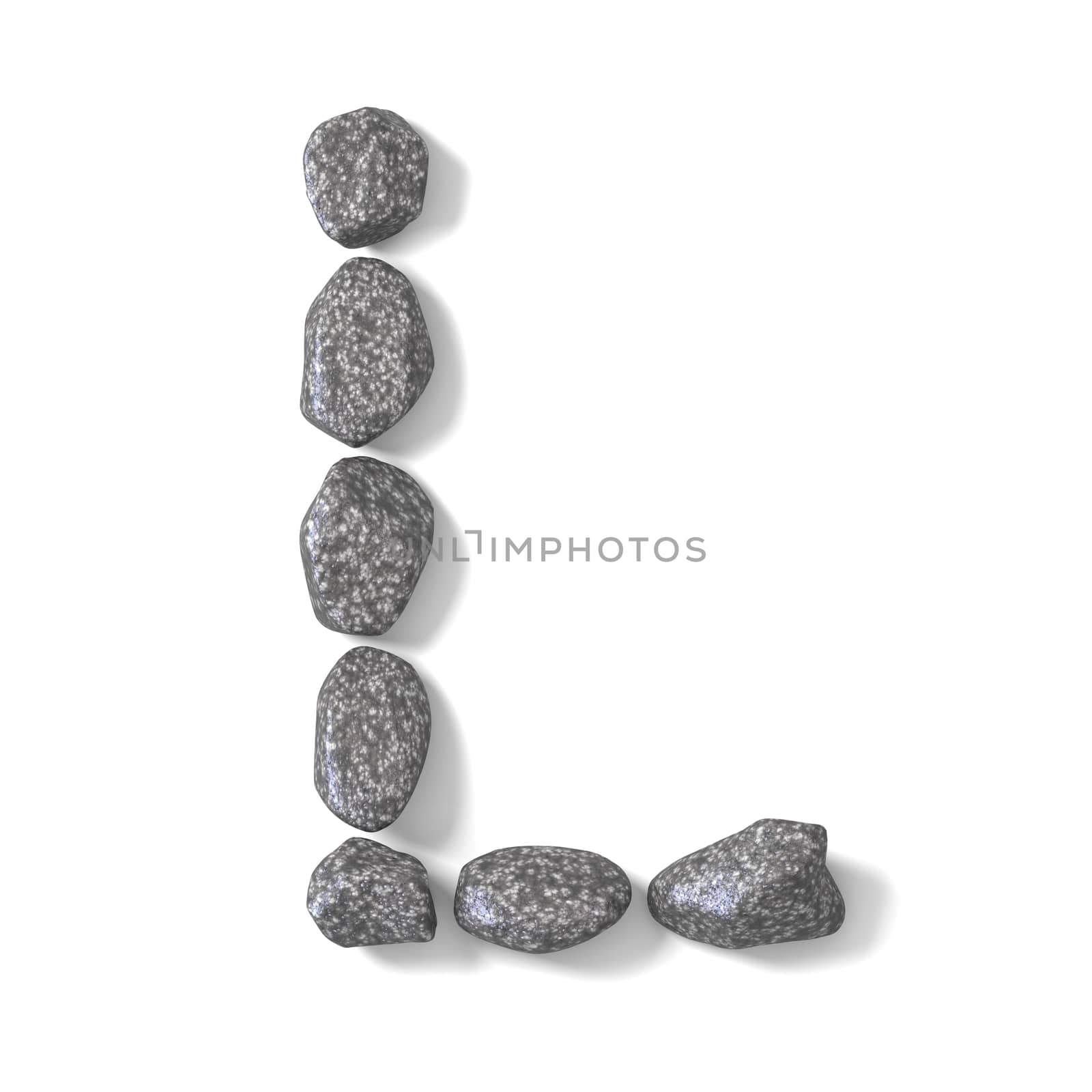Font made of rocks LETTER L 3D render illustration isolated on white background
